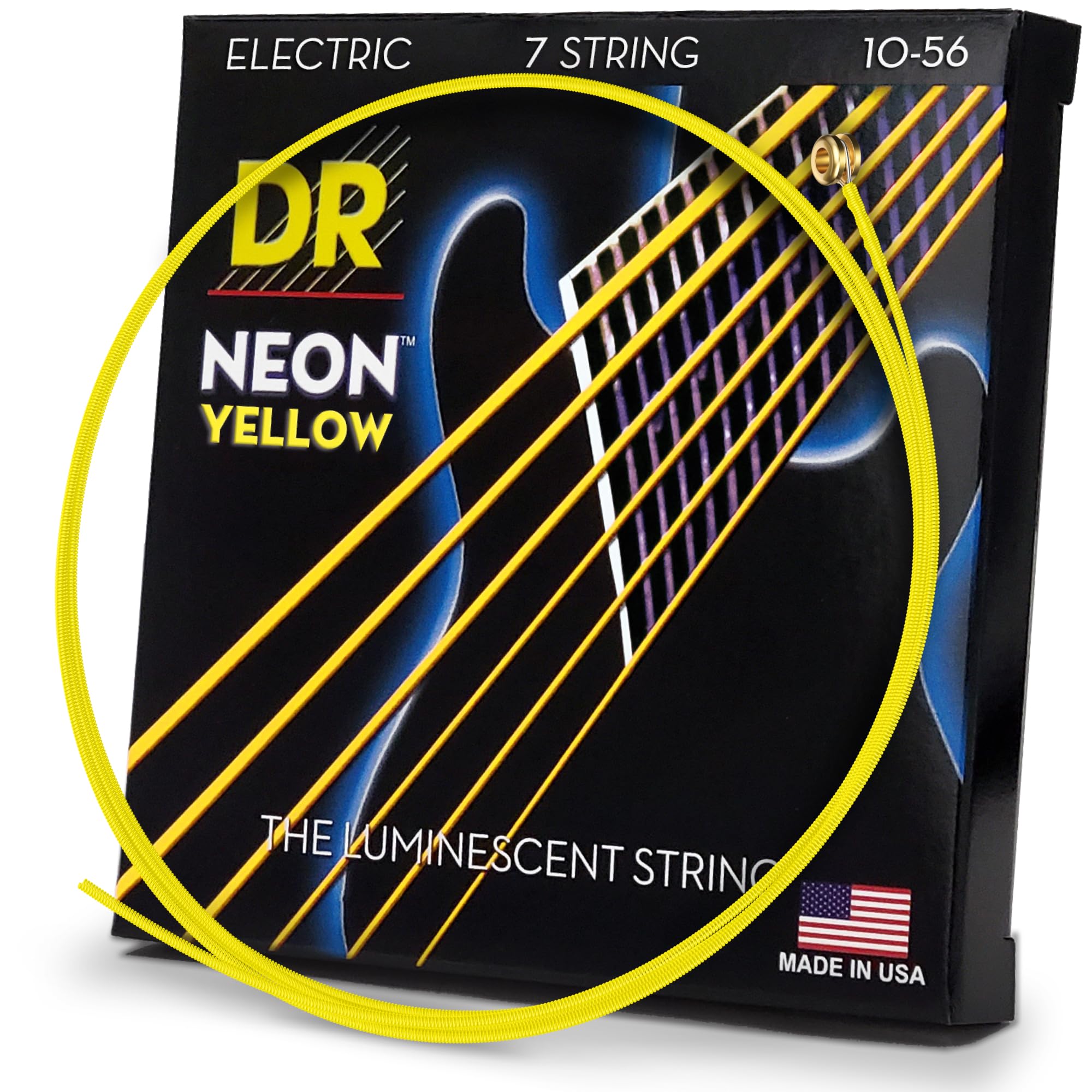 Hi-Def NEON Yellow Coated Medium 7-String Electric Guitar Strings (10-56)