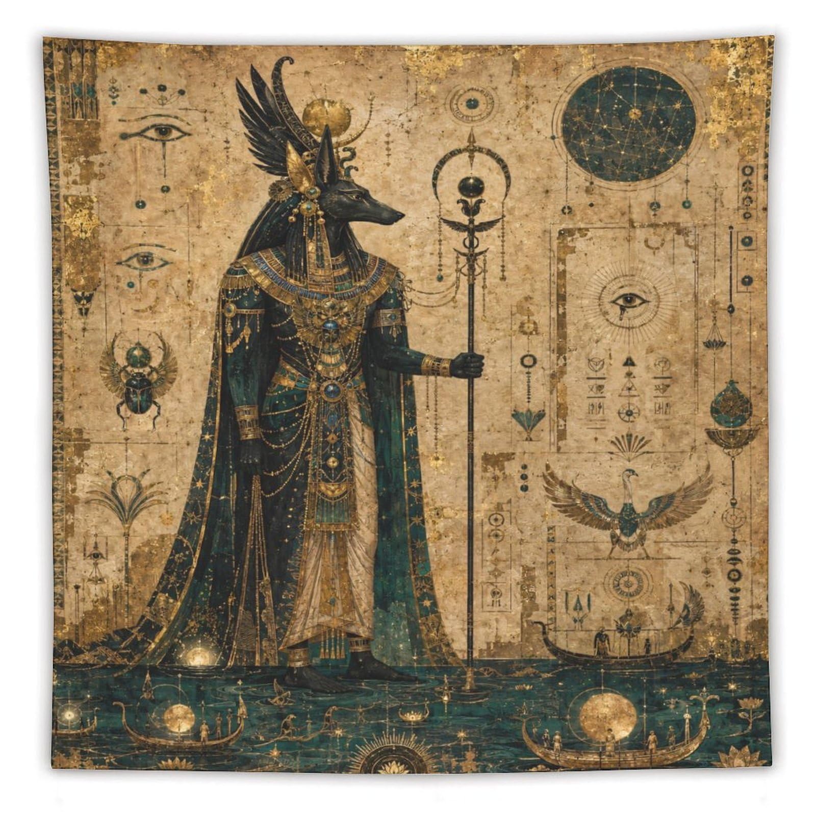 W7C8U2X3 Anubis Celestial Egyptian Wall Tapestry, Reading Corner
