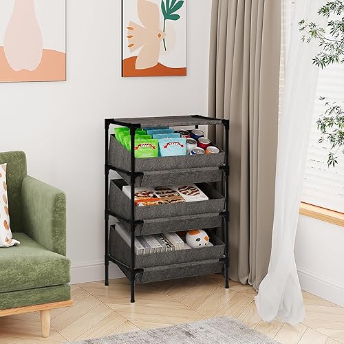 Miniatura 10 de Estante de almacenamiento de tela para juguetes con 3 cajas de almacenamiento grandes, adecuado para el hogar, jardín de infantes, dormitorio, sala