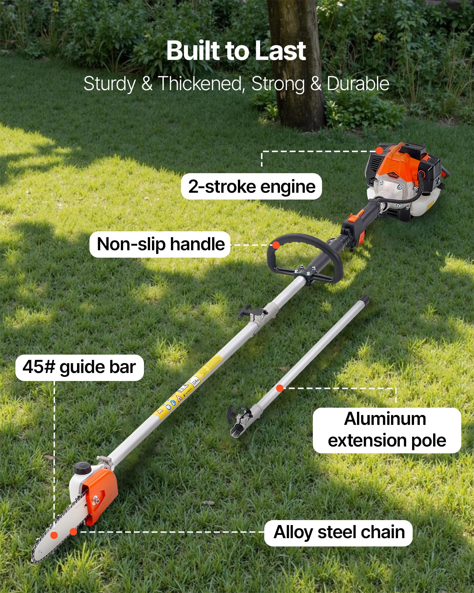 VEVOR 25cc 2-suwowa piła gazowa 25 cm3 Piła łańcuchowa do cięcia z 20,3 cm prętem tnącym akumulatorowe nożyce do żywopłotu ze zbiornikiem 650 ml, wysuwana o 2-2,74 m