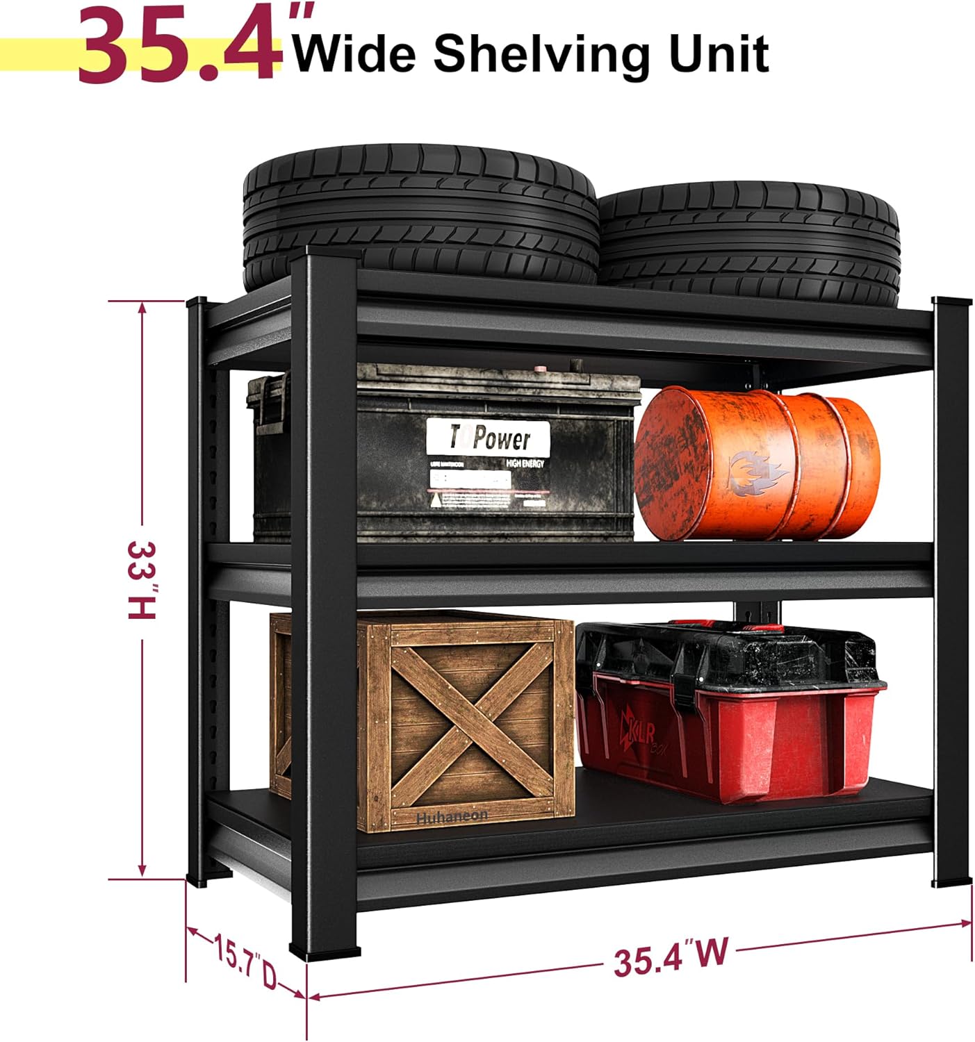36''W Garage Shelves Heavy Duty - 1,200Lbs Steel Metal Adjustable Utility Storage Shelving Rack Units 36" W x 16" D x 36" H 3 Tier Black - Image 3