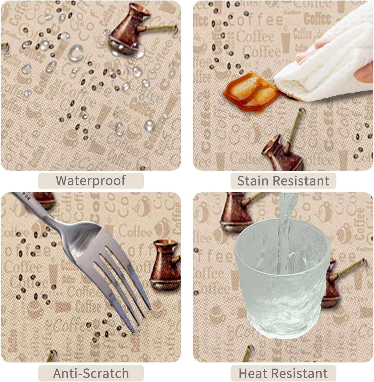 52x70inches Coffee Themed Rectangle Tablecloth Brown Coffee Pot Beans Print Decorative Table Cover Wipeable and Spillproof Fabric Table Cloth for Cafe Kitchen Dining Room Picnic Home Decor
