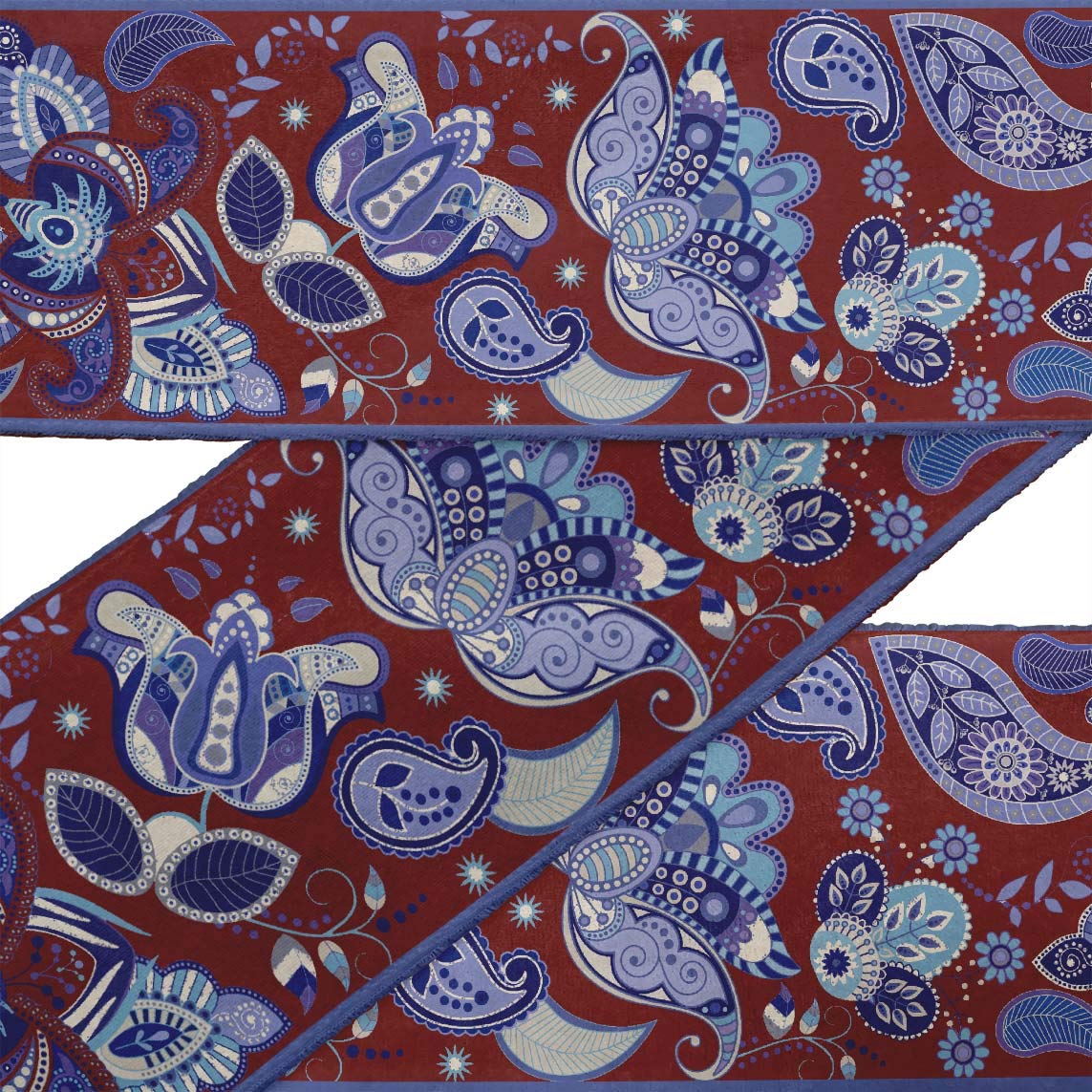 IBA Indianbeautifulart Red Floral & Paisley Fabric Lace Dressmaking Velvet Trim Tape Printed Sewing Lace 9 Yard 3 Inches