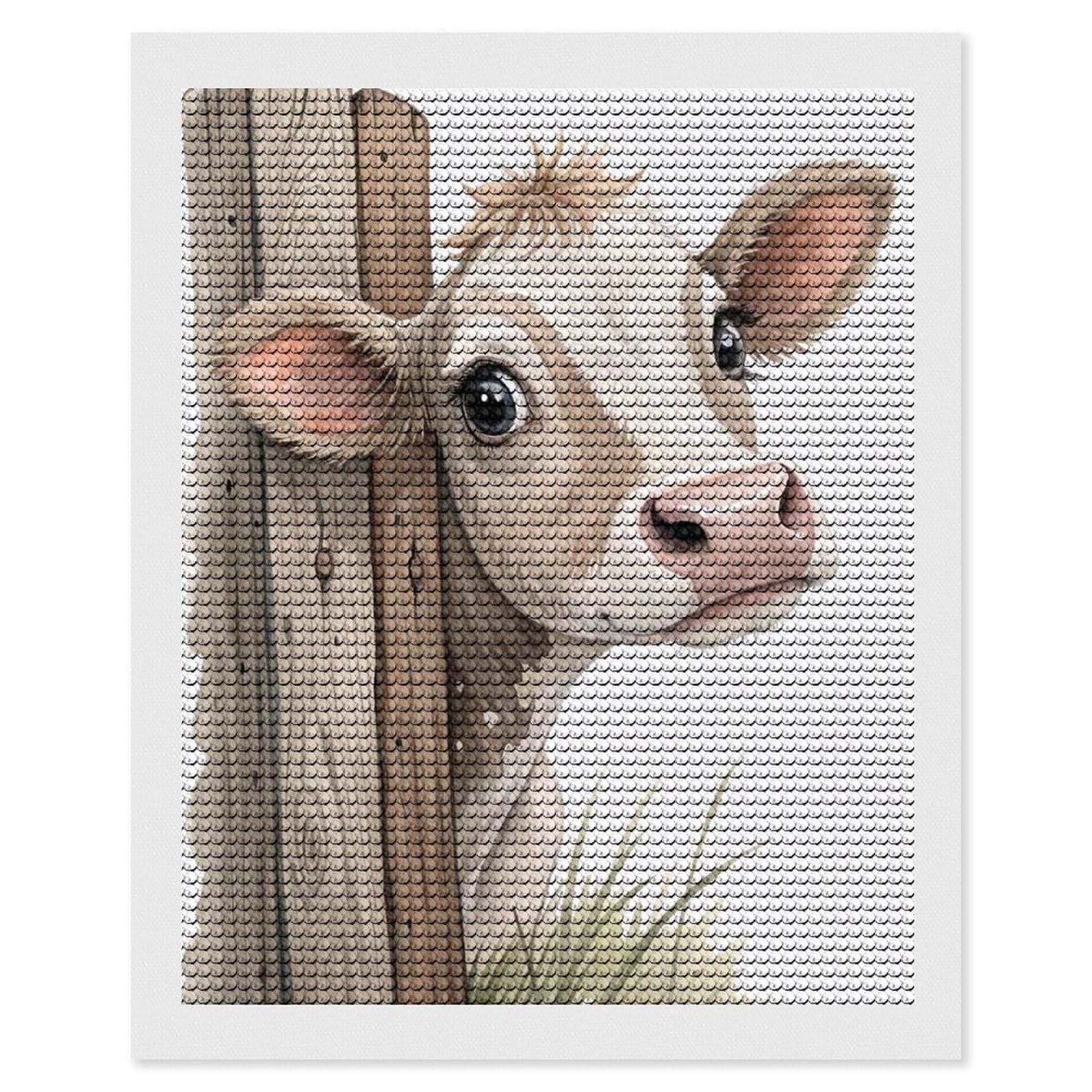 Junmoney Cute Cow Peeking Behind Fence Diamond Painting Set 16"x20", Sparkling Round Gems, Decorate Your Room, Fun Craft Experience, Modern Decor