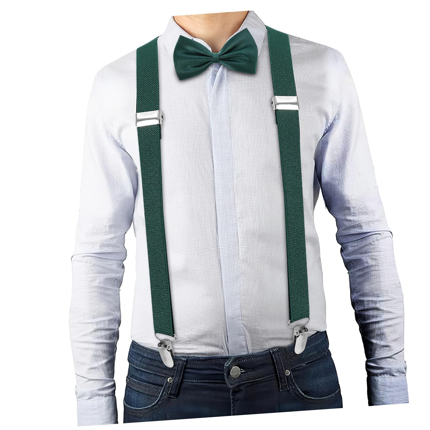 Healeved Bow Tie and Suspenders for Boys Green Suspenders Elastic Dress Adjustable Clips