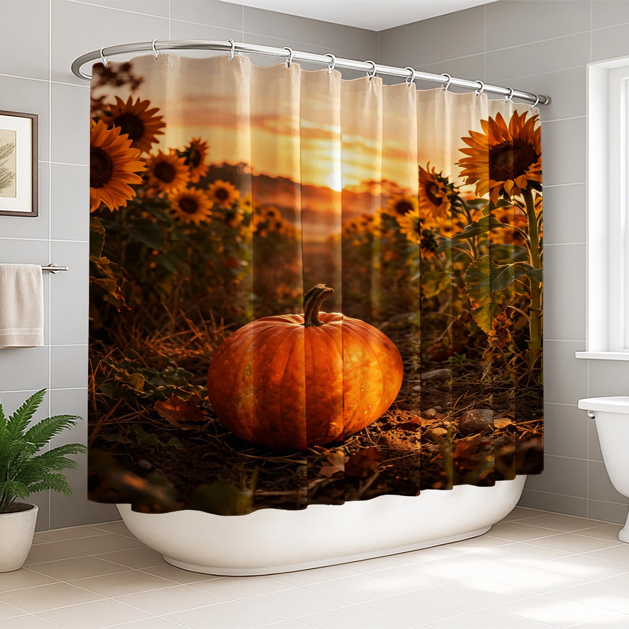 Rideau de douche motif citrouilles lavable en textile grand format