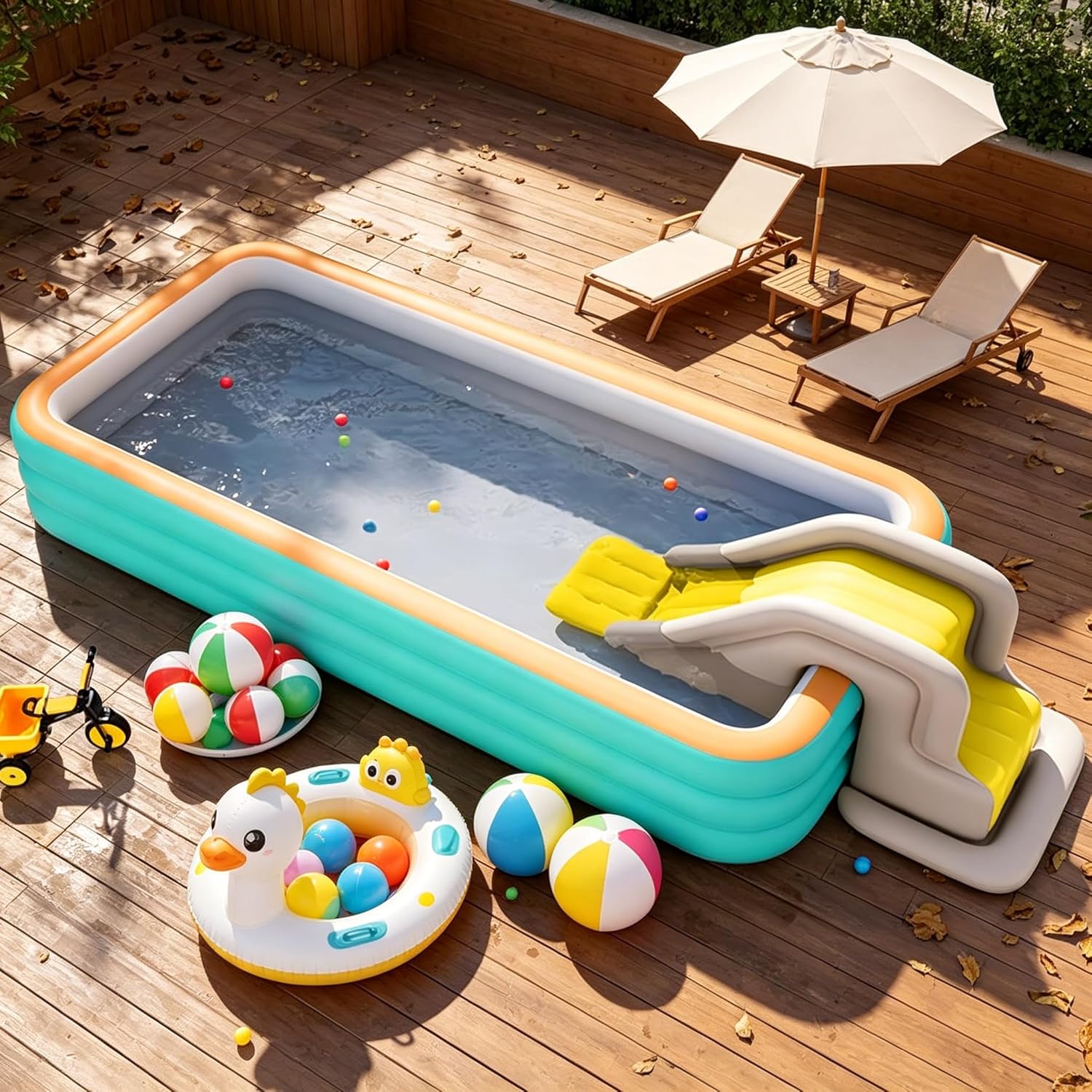 Generic Inflatable Water Slide Compact Inflatable Pool Slide with Electric Blower Water Slide for Pool Inflatable Slide for Backyard & Indoor Summer Play. (Blue)