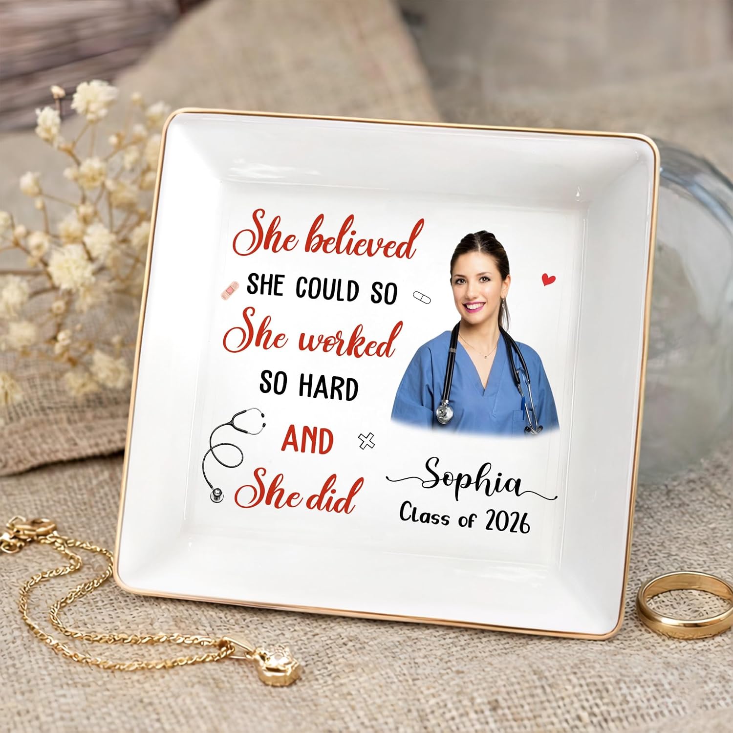 Hyturtle Personalized Graduation Jewelry Dish Gifts For Nurse – Custom Photo RN Nurse Graduation Gift for Her 2026 – Nursing School Graduation Gifts for Women