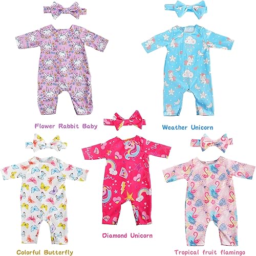 Miniatura 2 de ebuddy 6 juegos de ropa de muñeca de bebé, accesorios para muñecas de 14 a 16 pulgadas, ropa de muñeca de bebé, vestidos de pijamas para muñecas