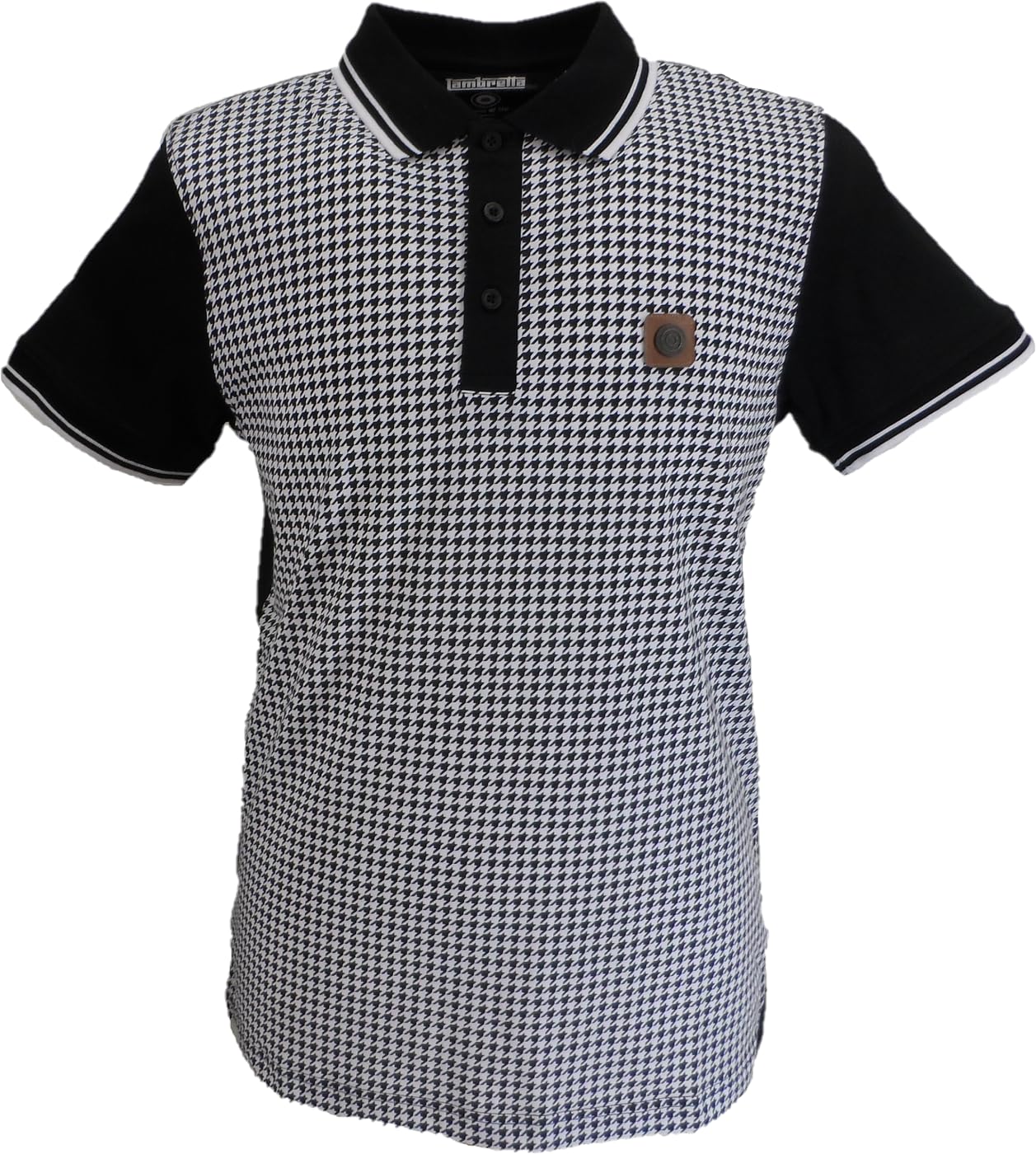 Lambretta Mens Houndstooth Short Sleeve Polo Shirt (UK, Alpha, 3XL, Regular, Regular, Black/White)
