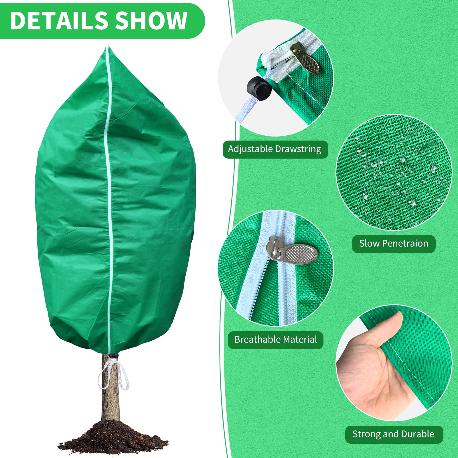 Paquete de 4 fundas para plantas de protección contra la congelación, 32 pulgadas de ancho x 48 pulgadas de alto, 2.5 onzas/yd², mantas protectoras de invierno con cordón de cremallera para plantas al
