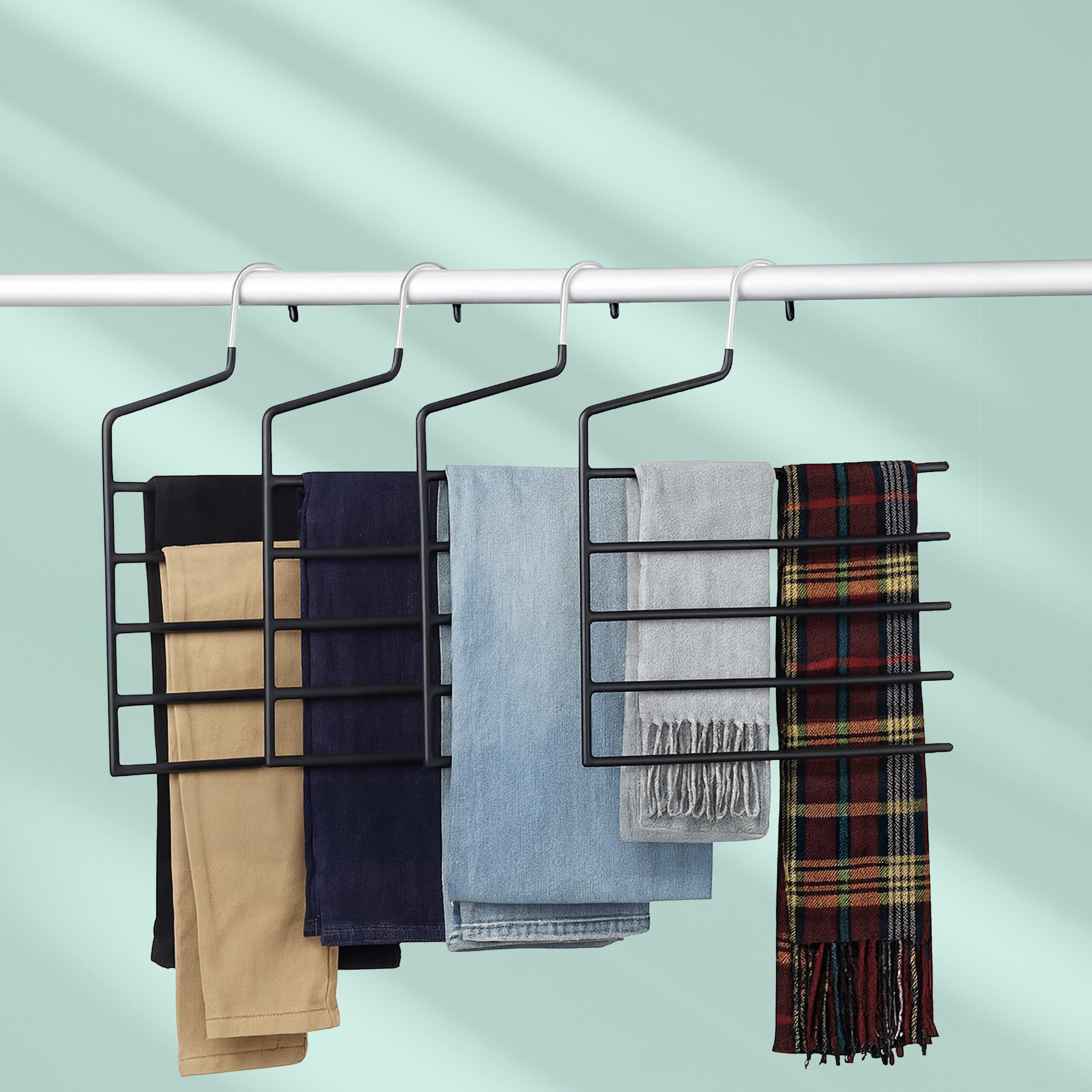 Relaxdays Perchas múltiples para Pantalones, Juego de 5, 5 Barras, Antideslizantes, ahorran Espacio, 35 x 32 cm, Negro