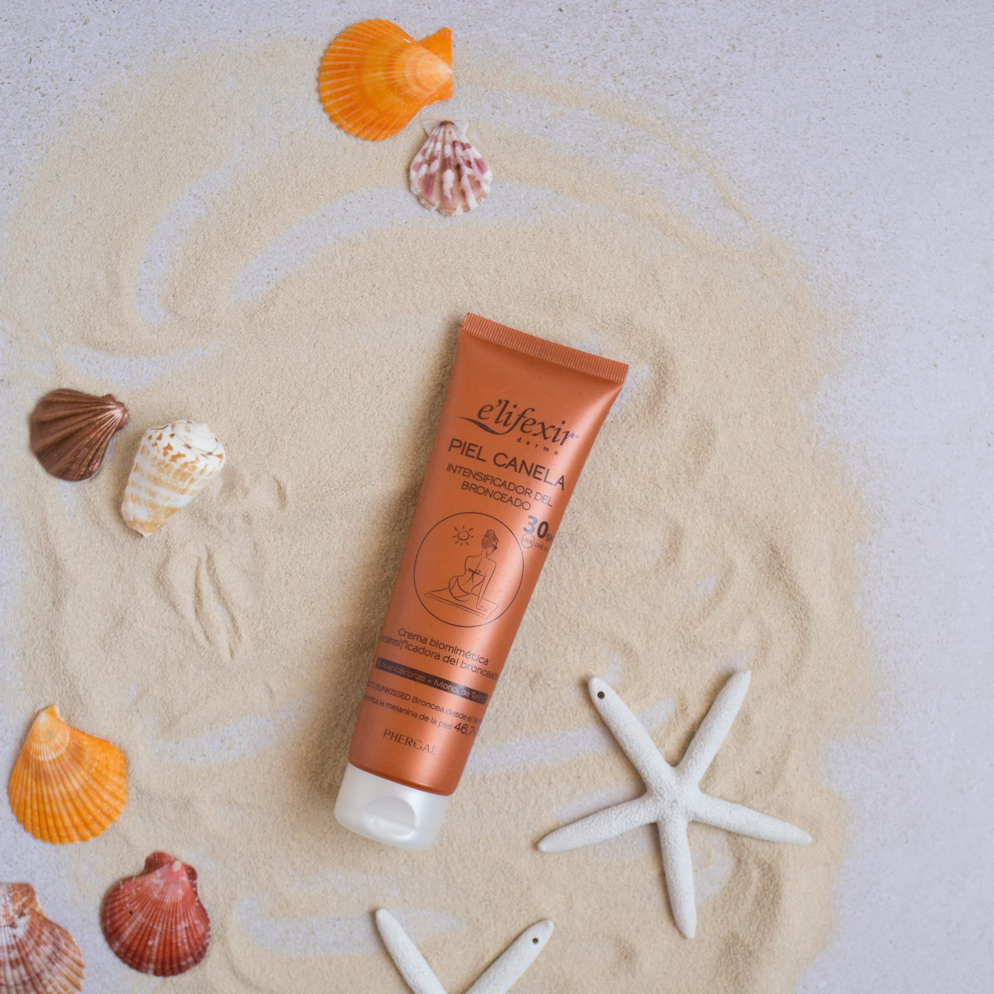 Elifexir Piel Canela. Gel Accélérateur de Bronzage | Activateur de Bronzage | Bronzage Intense, Naturel & Durable | Autobronzant Activateur de Mélanine | Monoi Tahiti et Shea SPF30 Waterproof 150ml