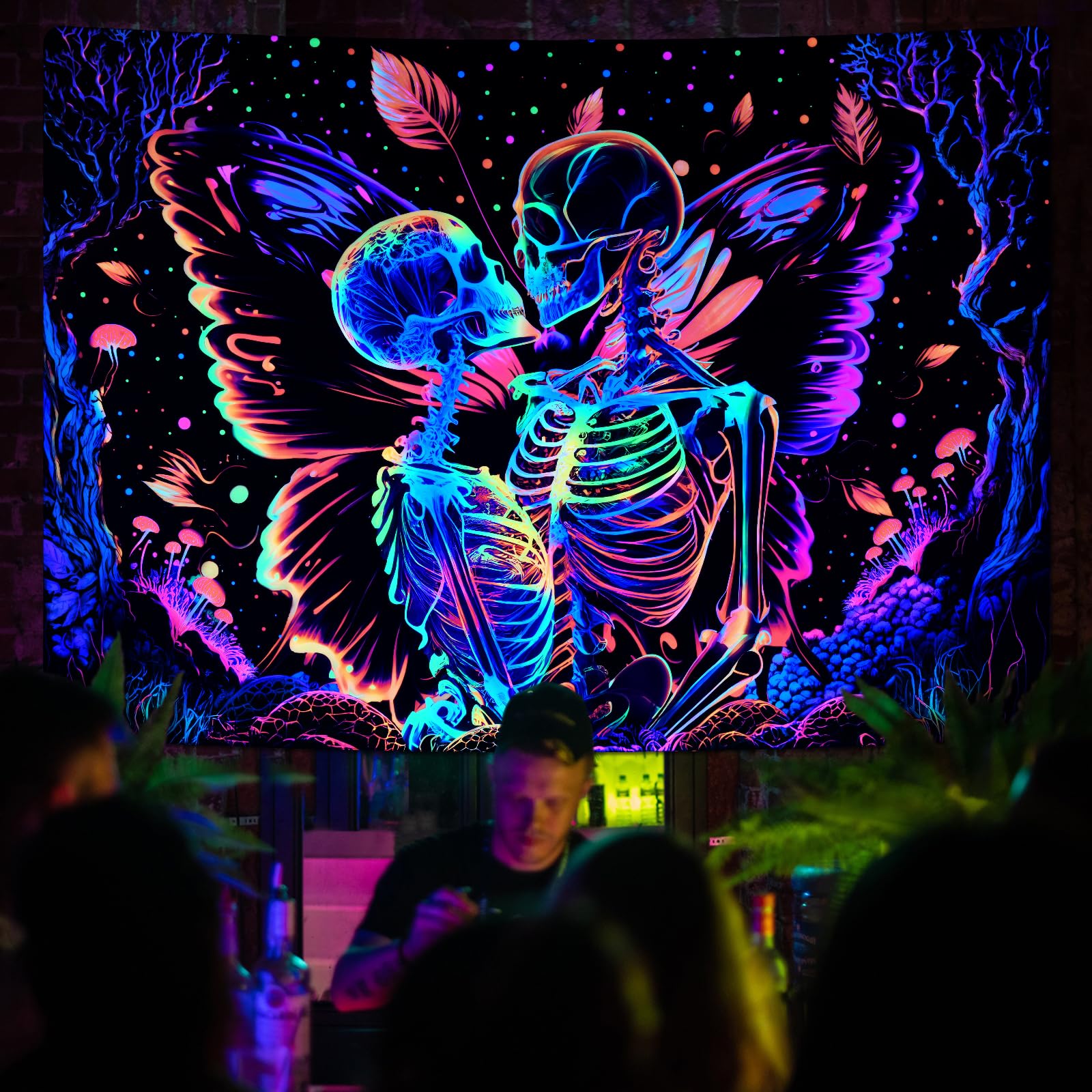 Arazzo Da Parete Con Teschio Trippy UV Reattivo - 130x150 Cm, Poliestere, Per Camera E Soggiorno - Foto 6