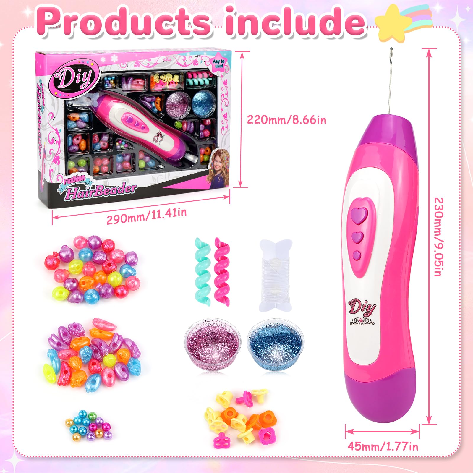 ZXTGBQ Máquina De Diamantes Para El Pelo | Kit De Pedrería Para Niñas, Accesorios De Peinado DIY Con Gemas Reutilizables, Regalo De 5 A 10 Años