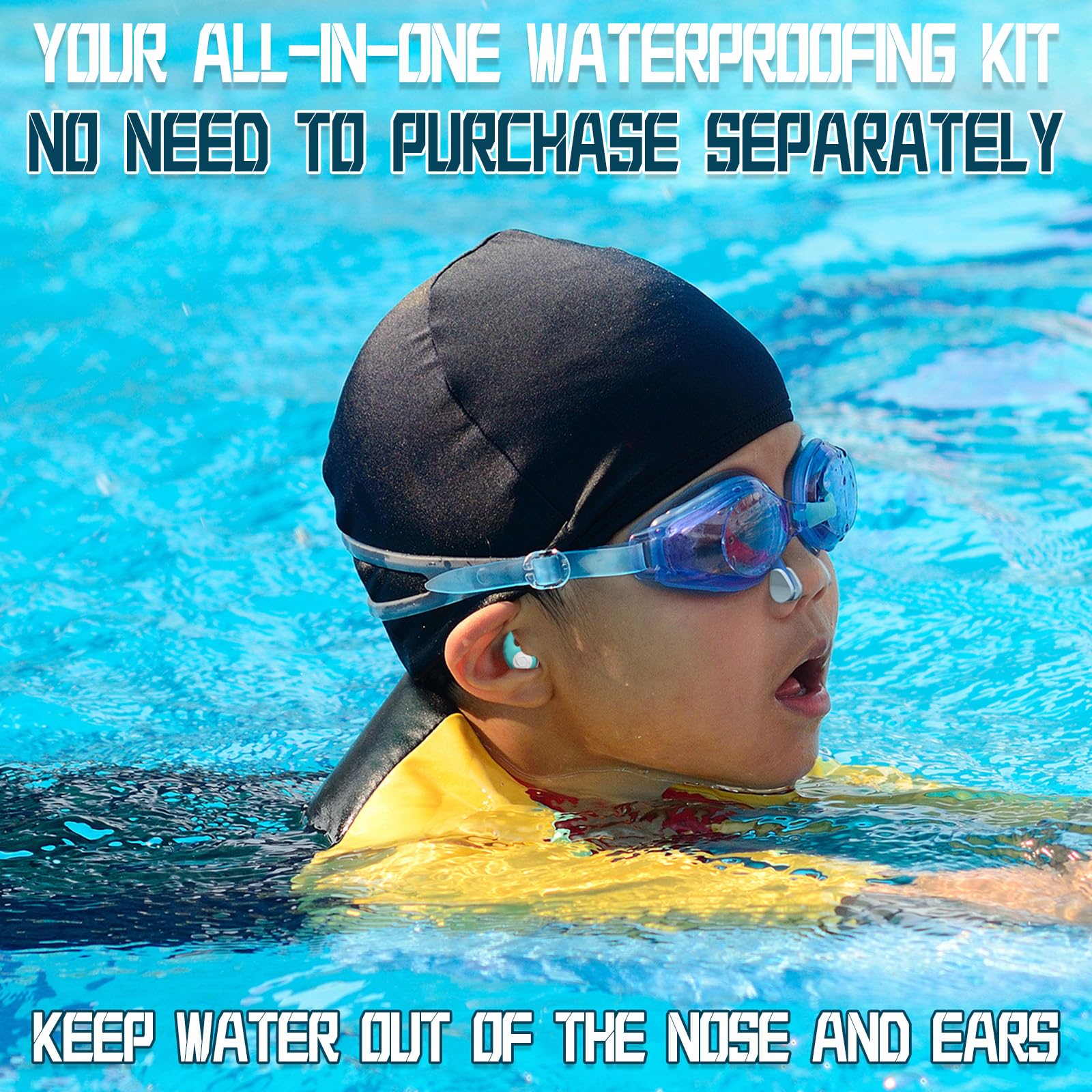 Kit Natation 4 Pièces - Pince Nez + Bouchons Oreilles - Silicome Doux - Anti-Eau Pour Débutants Et Nageurs