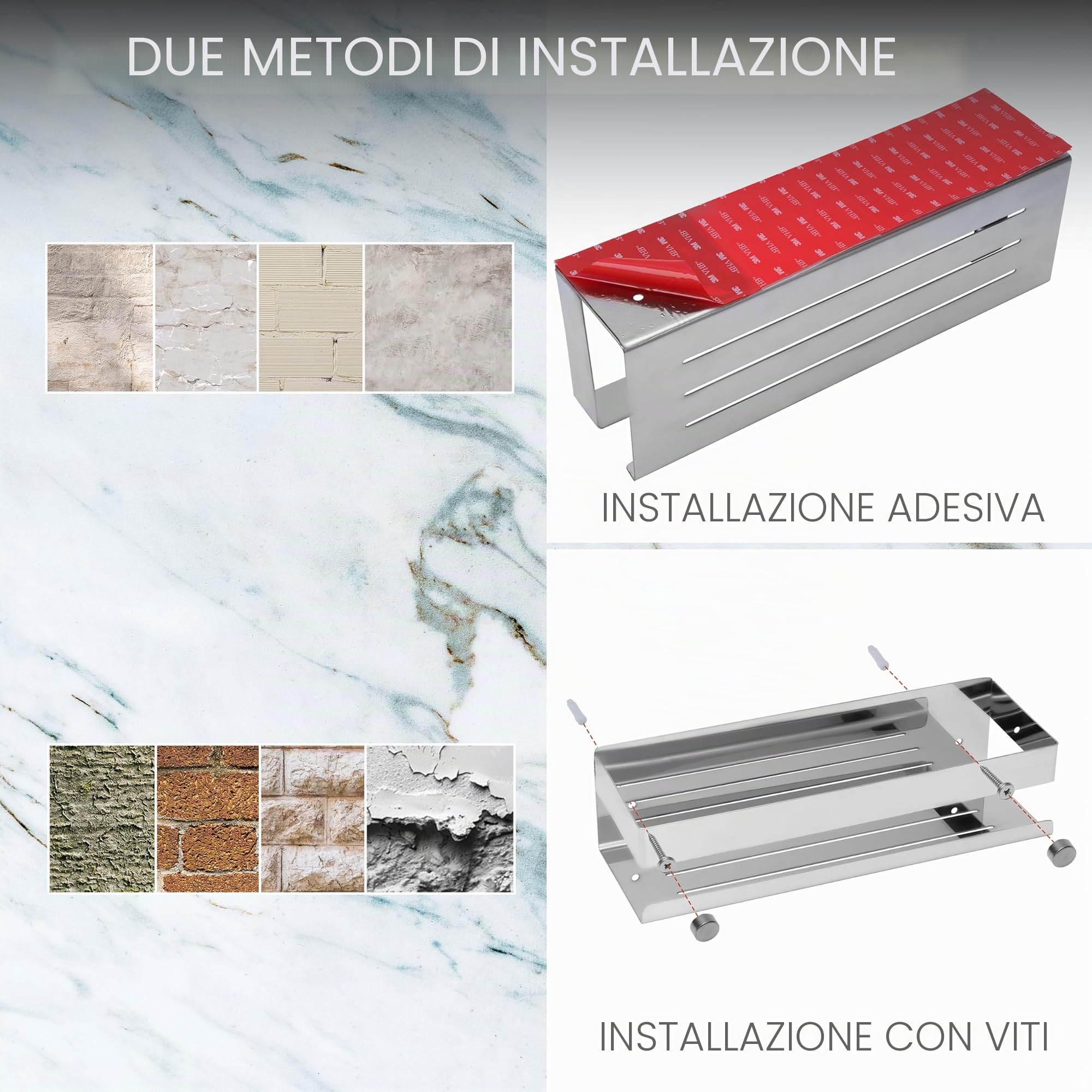 BELLE VOUS Mensola Doccia - Mensola Porta Bagnoschiuma da Bagno - Installazione Senza Foratura - Adesiva in Acciaio Inox - Organizer per Oggetti e Accessori - Soluzione 5-in1