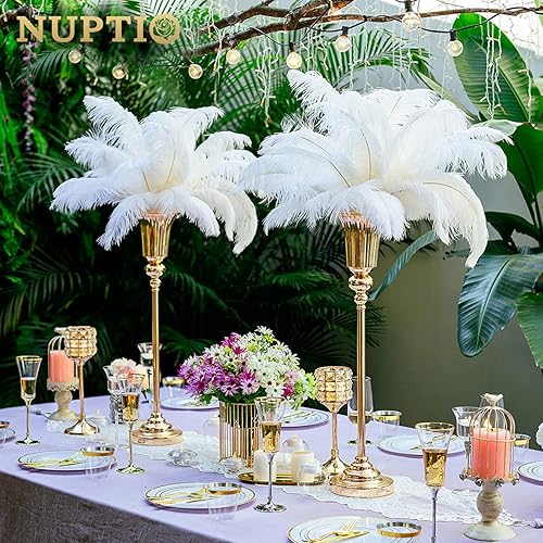 Miniatura 10 de NUPTIO Jarrón de flores para mesa de boda 2 piezas de 26.7 "de alto soporte plateado jarrones de trompeta de metal para decoración de mesa de fiesta