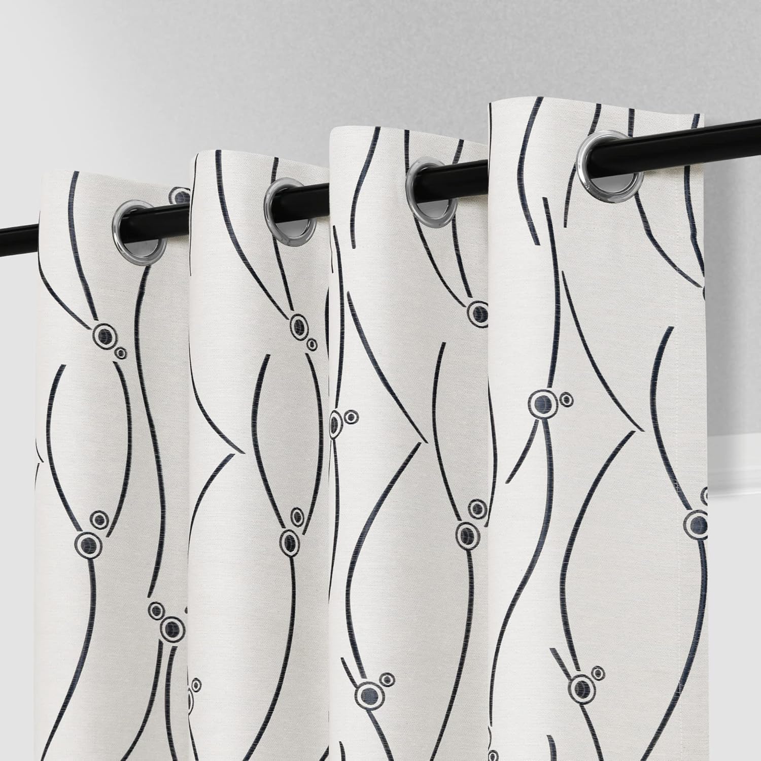 Curtains 108 inch Length for Bedroom Room Grommet Linen Curtains 2 Panels Set, Light Reducing Room Darkening Curtains Cream Farmhouse Draperies Jacquard Window Curtains Black Embroidered Pattern 108"L x 52"W Black Pattern