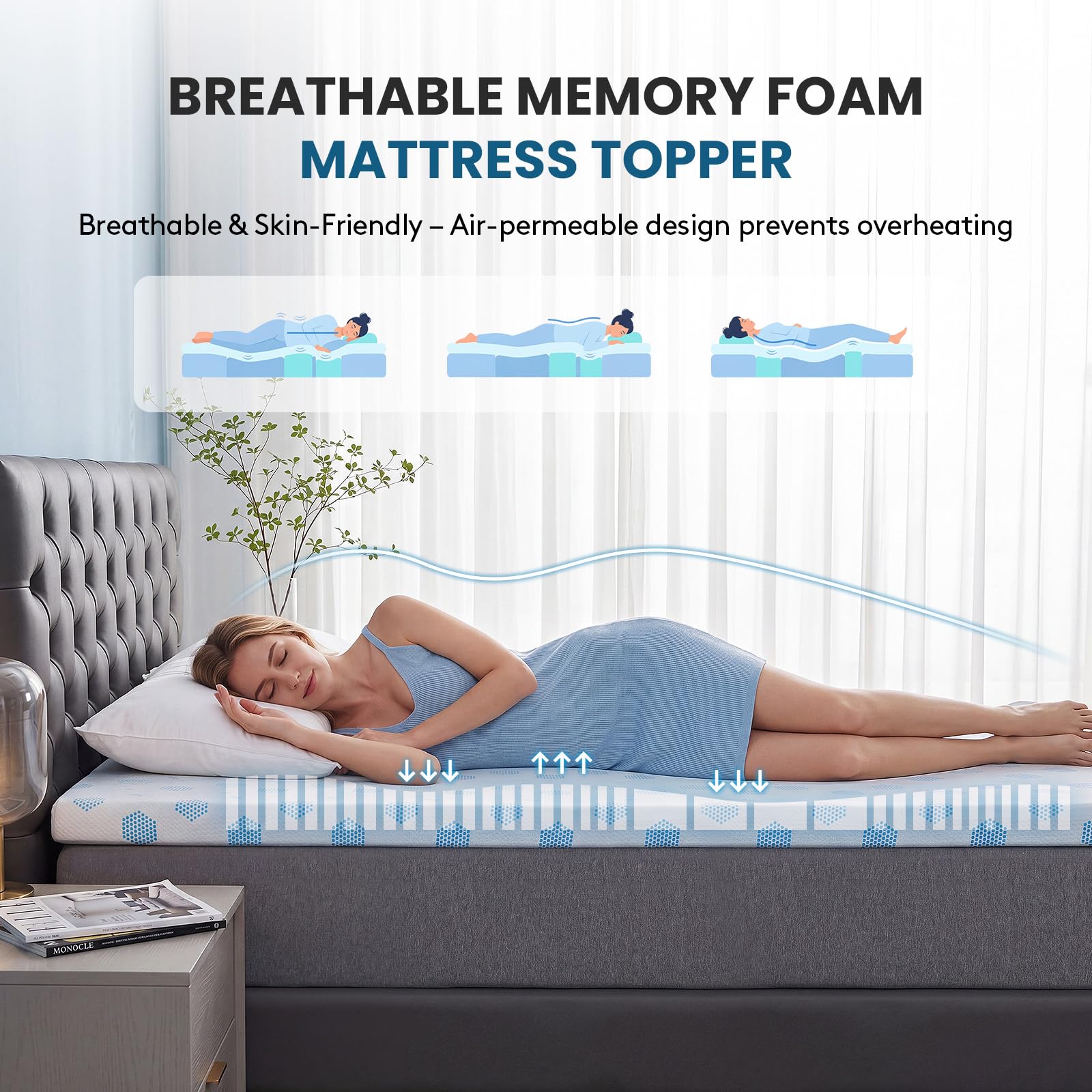 Matratzentopper 140x200 cm, 7 cm Gel-Memory-Schaum, atmungsaktiver Topper | Matratzen topper mit waschbarem Bezug, Spanngurten, Rutschfest, Mattress Topper für Boxspring, Schlafsofa, Wohnmobil, Betten
