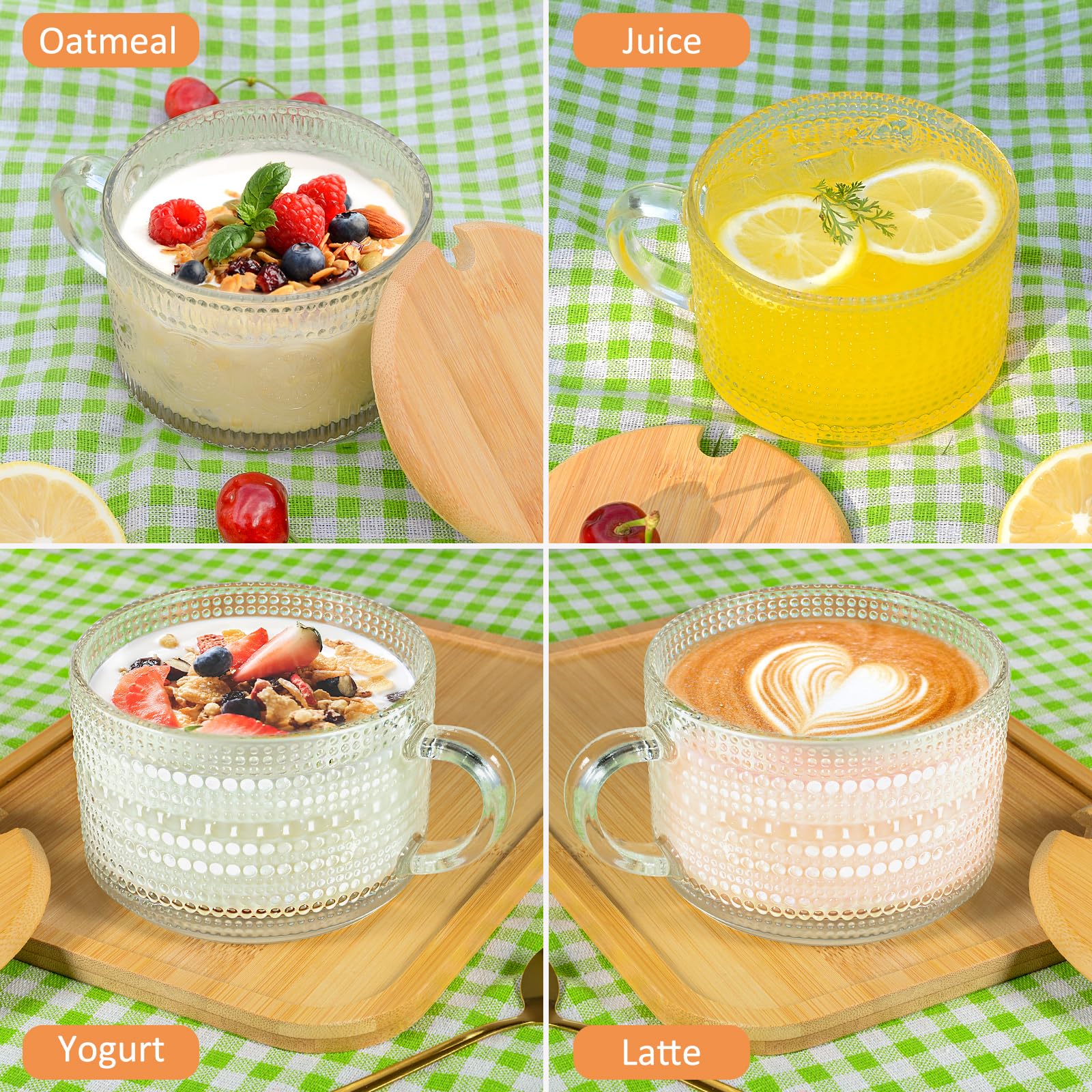 Gezzeny Set di tazze da caffè vintage, set di tazze in vetro con piattino e cucchiaio