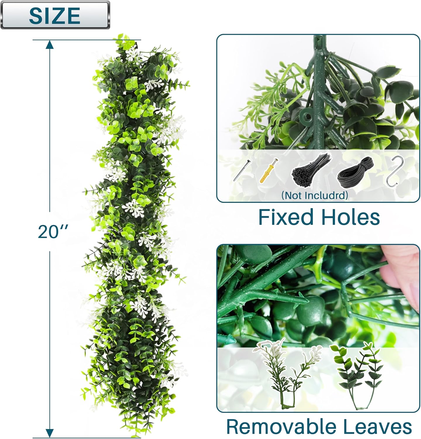 COARBOR 5 PCS Artificial Plant Vines Faux Plants Greenery Garland for Wedding Party Garden Home Kitchen Office Wall Decor Indoor Outdoor Decor, Green White