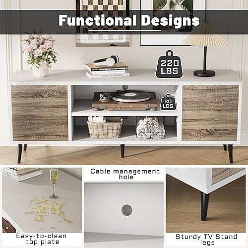 Miniatura 5 de Flamaker Soporte para TV, centro de entretenimiento de 58 pulgadas con 2 puertas y 2 armarios de almacenamiento para TV de hasta 65 pulgadas, mesa