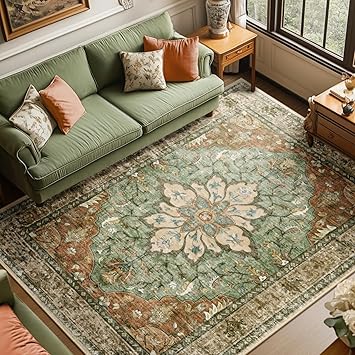 51% off: RELEANY Area Rugs 8'x10' Washable Non-Slip, Floral Vintage Distress Print Pattern Medallion Carpet for Living …