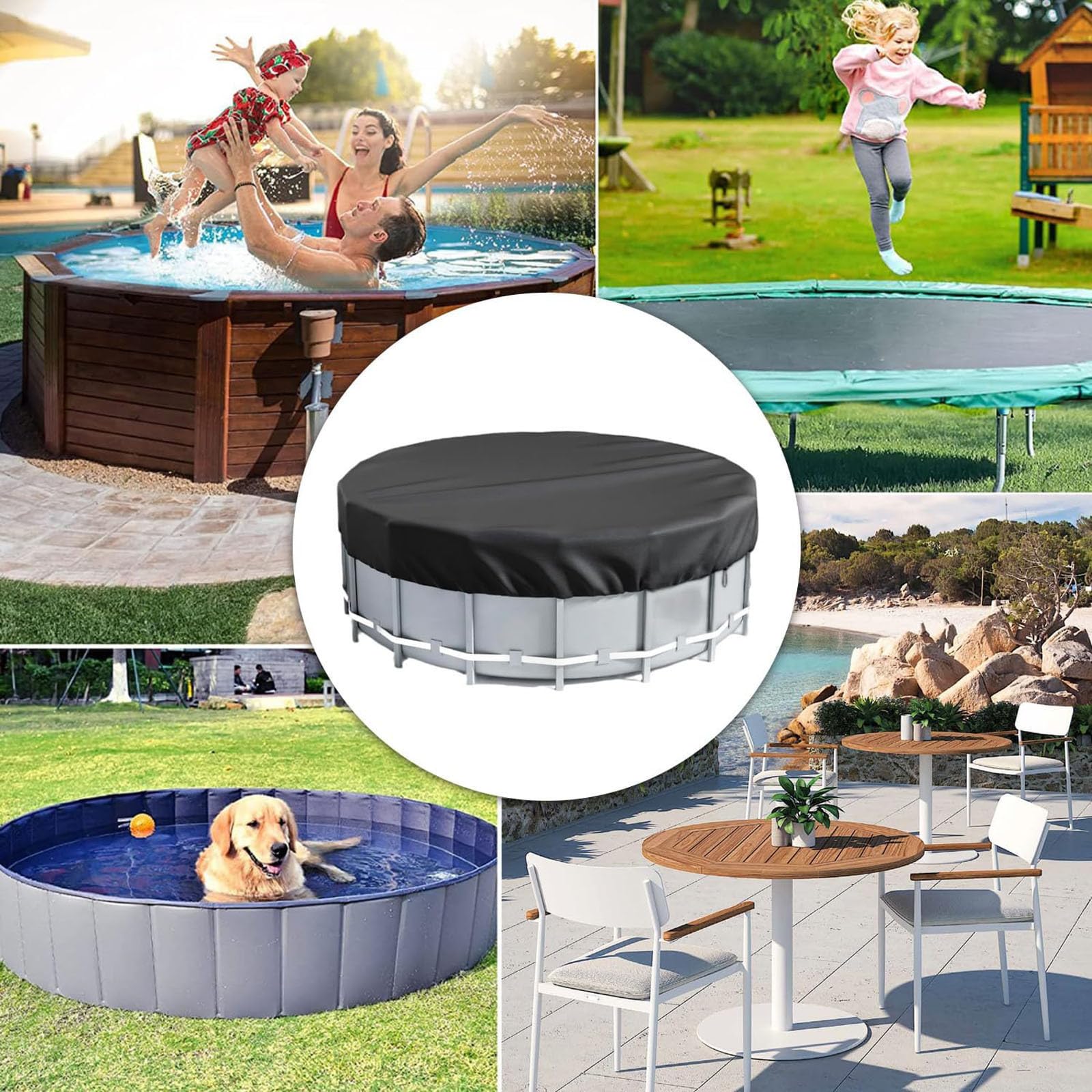 Copertura Piscina Rotond,Resistente Intemperie Antipolvere Invernale Estivo | Telone Coperture Piscina Telone Di Protezione Uv Copertina Piscina Protettiva Piscina Per Cani Impermeabile,551x20cm/18ft