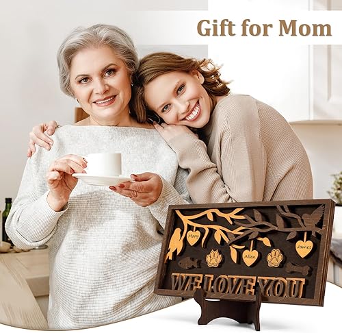 Miniatura 3 de Regalo para mamá abuela, marco de letrero de árbol familiar 3D con texto en inglés "We Love You", personalizado de 3 a 9 nombres de bricolaje, placa