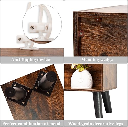 Miniatura 13 de LEYAOYAO Estantería de 10 cubos, estantería ancha moderna de 3 niveles con patas, estantería de madera de mediados de siglo, estuche grande rosa,