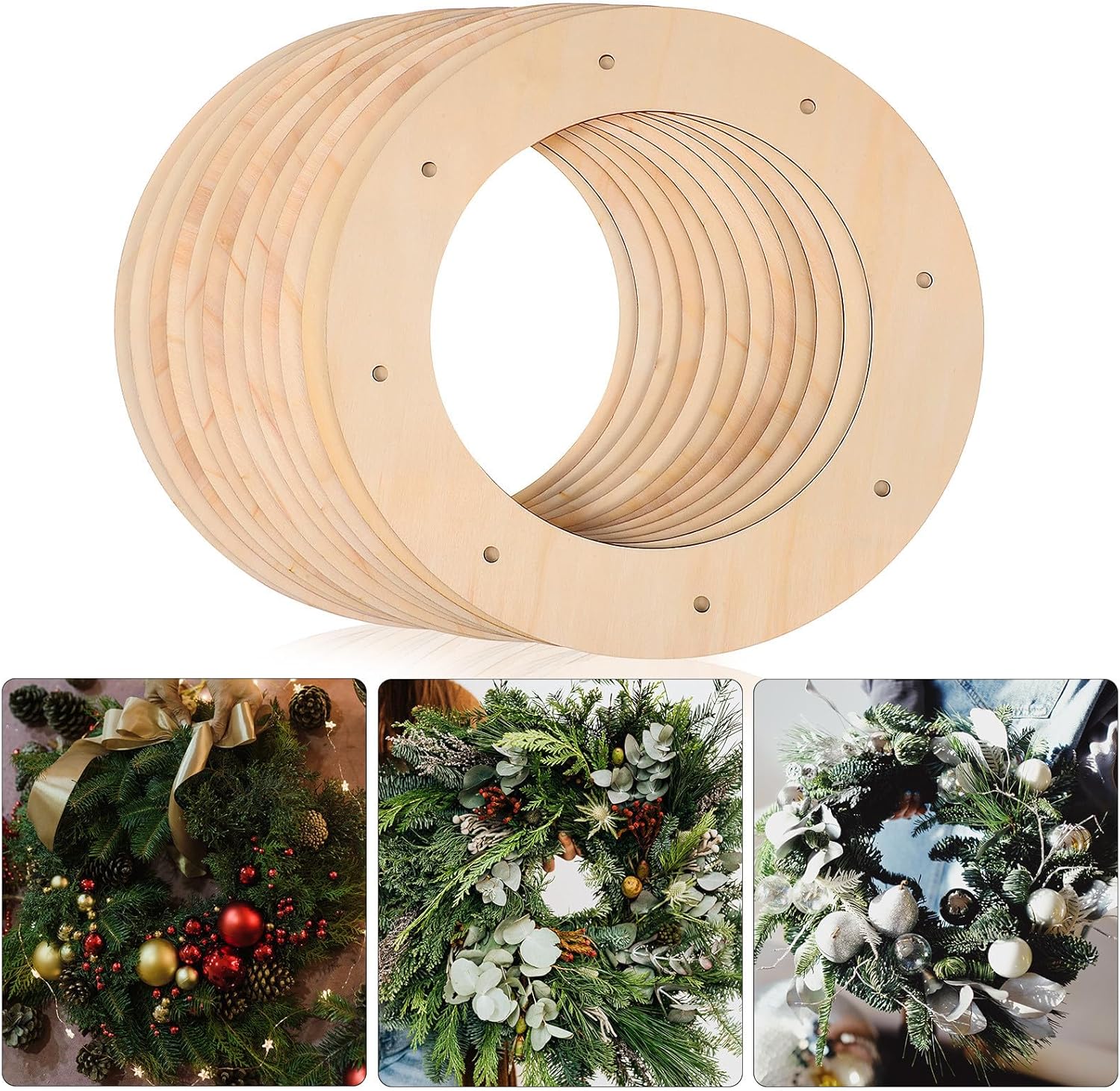 DECHOUS 12pcs Wooden Wreath Frames for Crafts, 12 Inch Unfinished Wooden Wreath Rings Christmas Crafts Hanging Floral Hoop Frames for Home Decor, 0. 1 Inch Thick
