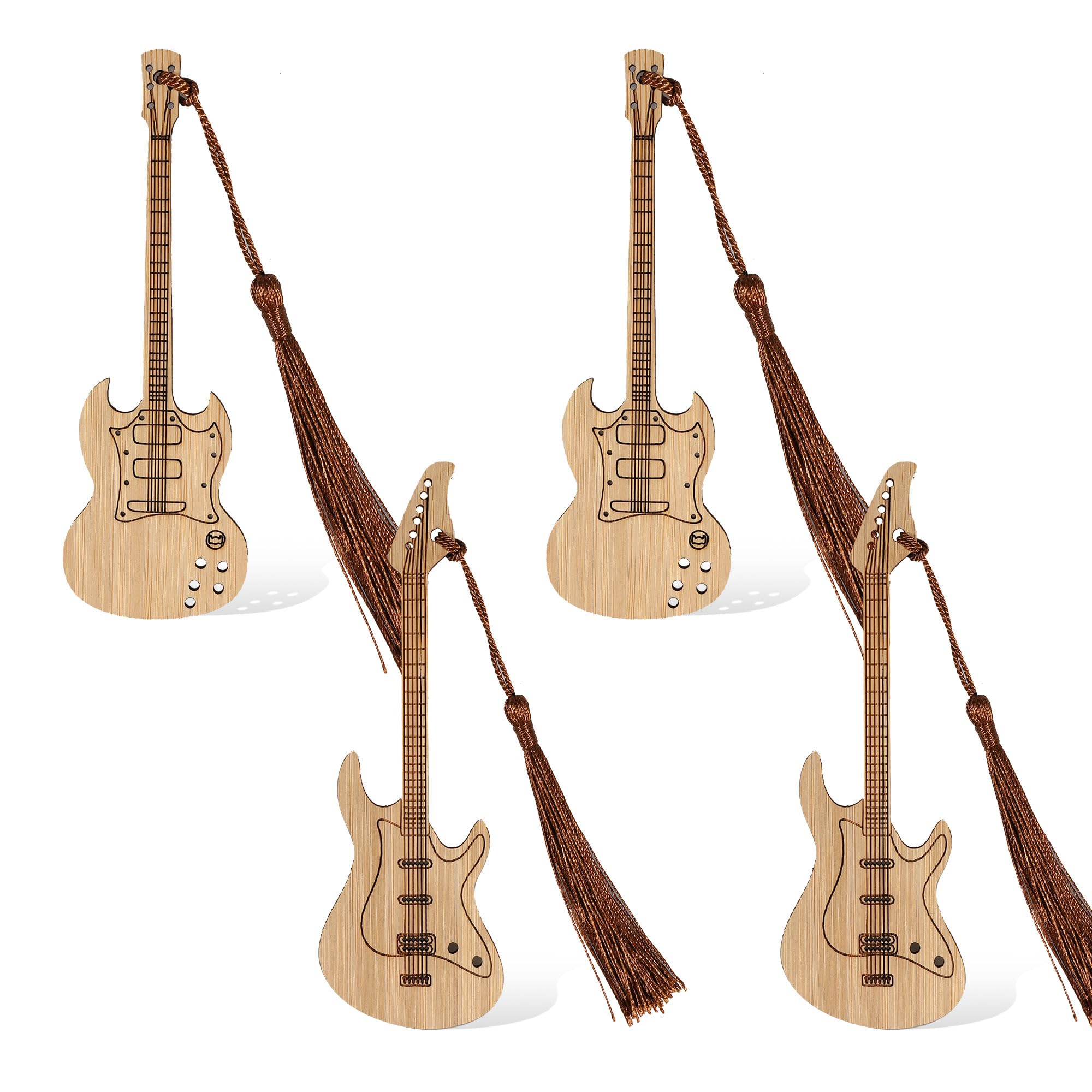 SNCCJ Einzigartiges Lesezeichen, Natürliche Bambus Schnitzerei Lesezeichens mit Geschenkbox, Kunstgeschenk Bookmark für Bücherwurm Buchliebhaber (Gitarre)