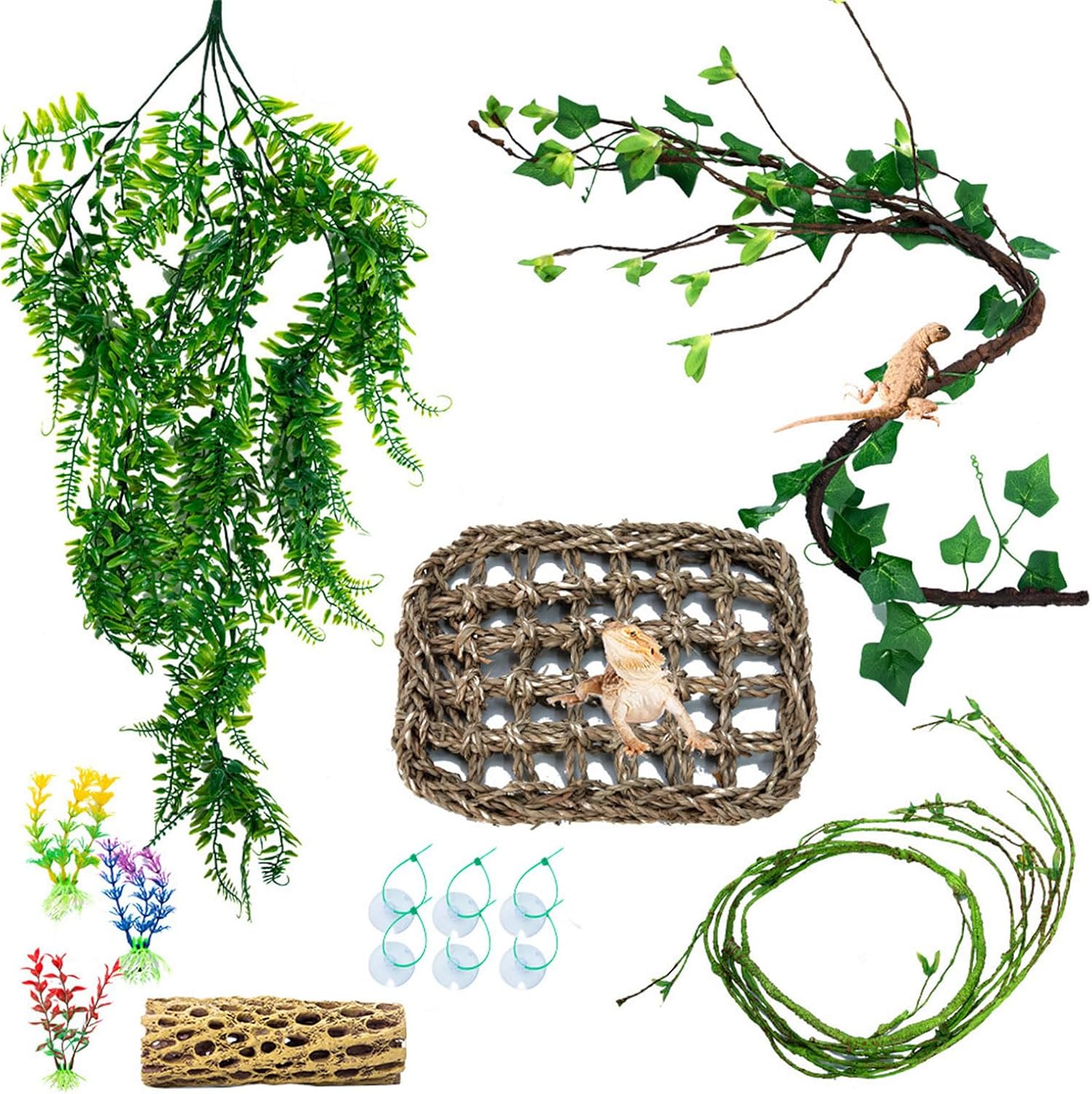 Artificial Reptiles Plant for Climbing Hideouts Terrarium Jungle Bendable Vine Amphibian Habitat Ornaments ()