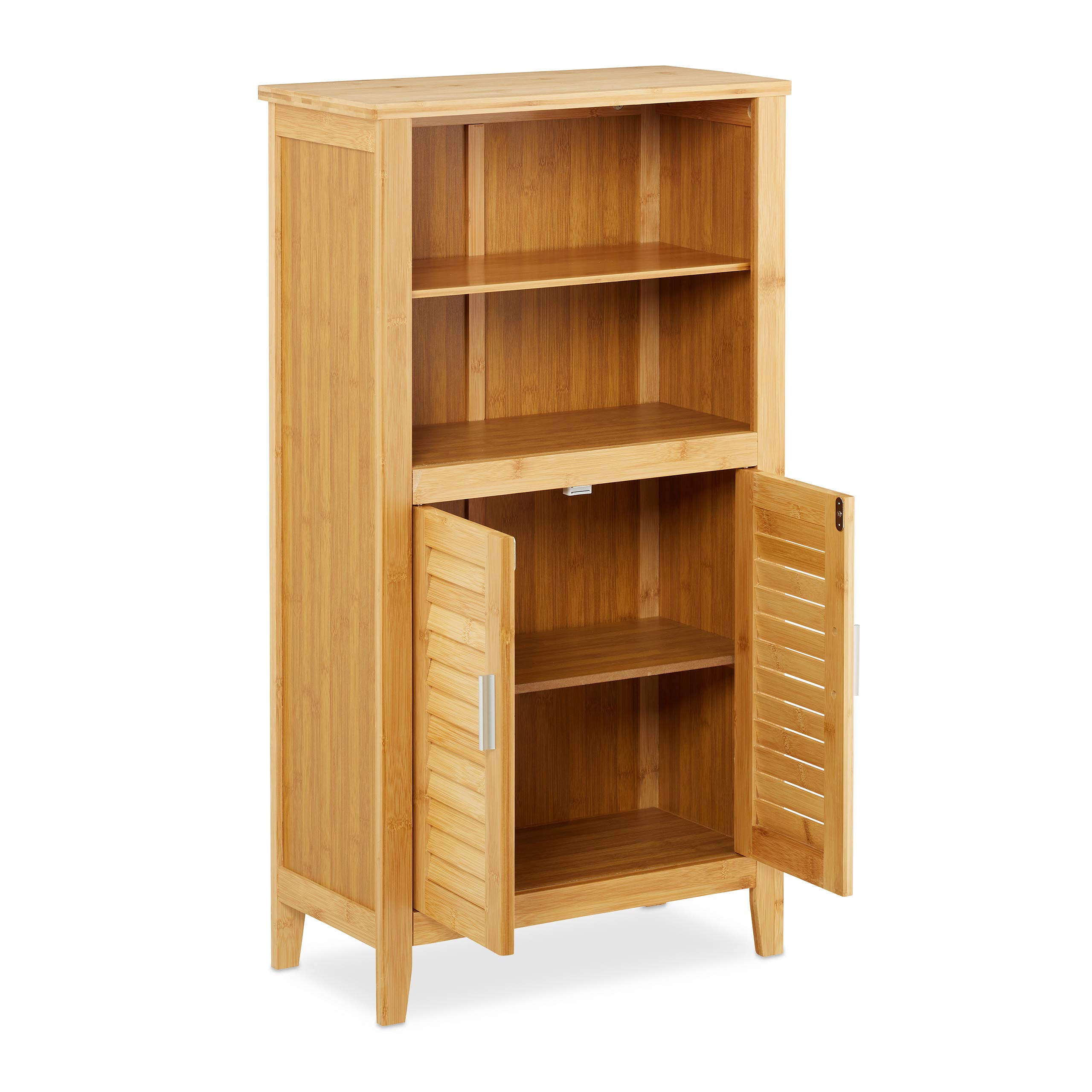Relaxdays Armario Baño Bambú, aprox. 92x50x25cm, Mueble Auxiliar Baño con Puertas, 2 Estantes Extraíbles, Marrón Natural