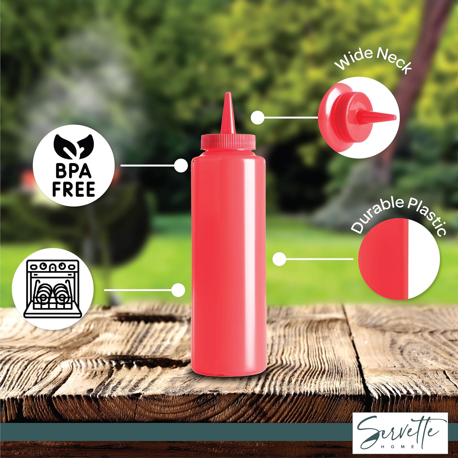 Servette Home Refillable Squeeze Bottles for Ketchup and Mustard, Set of 2, Plastic (Red Yellow)