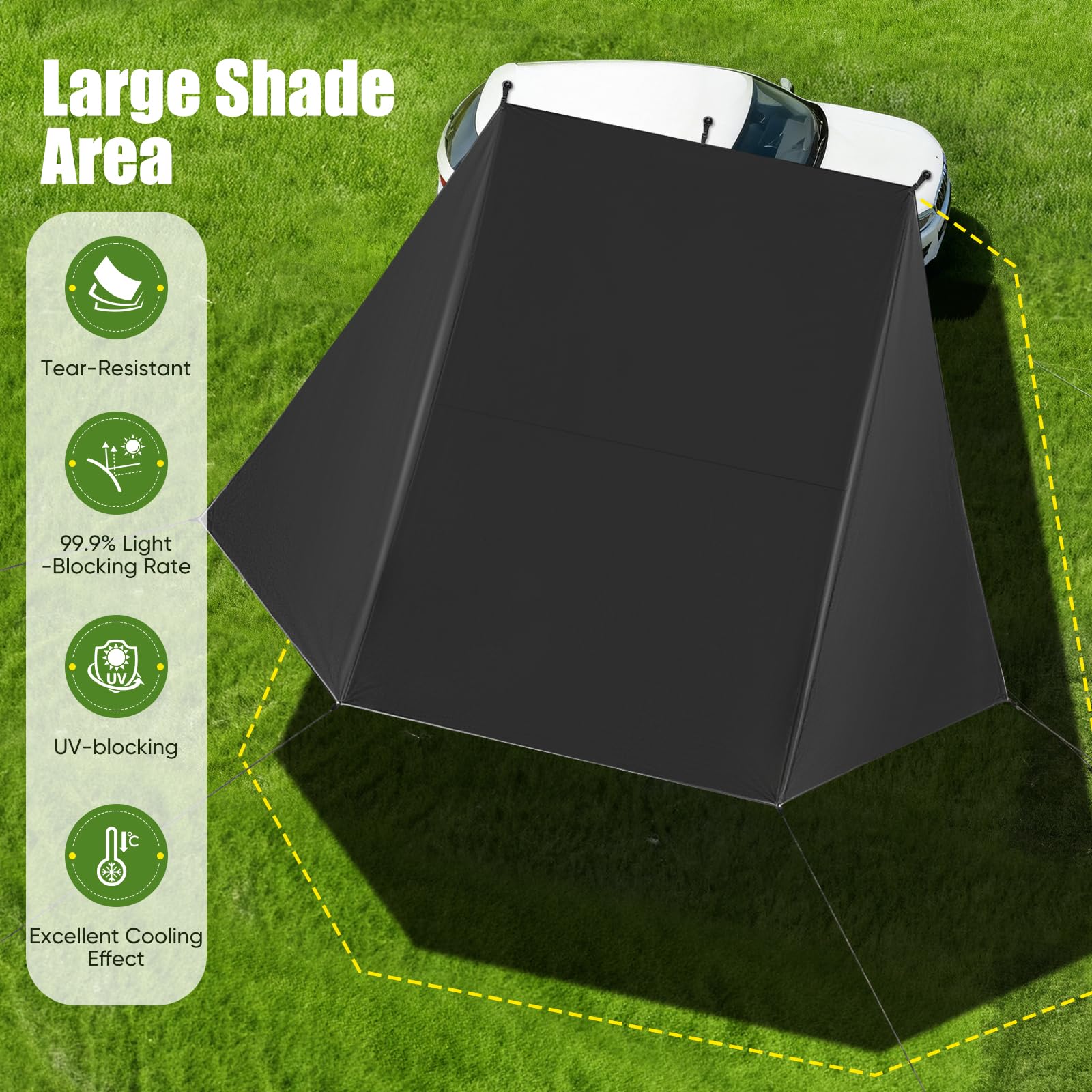 Toldo para coche, 2 x 3 x 2 m, Oxford 210D con columna de agua de 8000 mm y 99,9% de protección UV, universal, con varillas de aluminio, ventosas y cuerdas reflectantes para SUV, furgonetas, caravanas