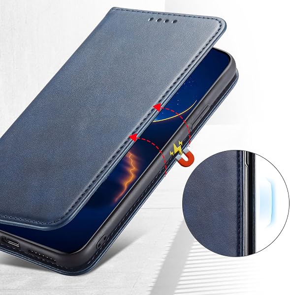 Case for Galaxy S6, Classic PU Leather Magnetic Wallet Case, Flip Folio Protective Phone Cover Compatible with Samsung Galaxy S6, Blue - 4