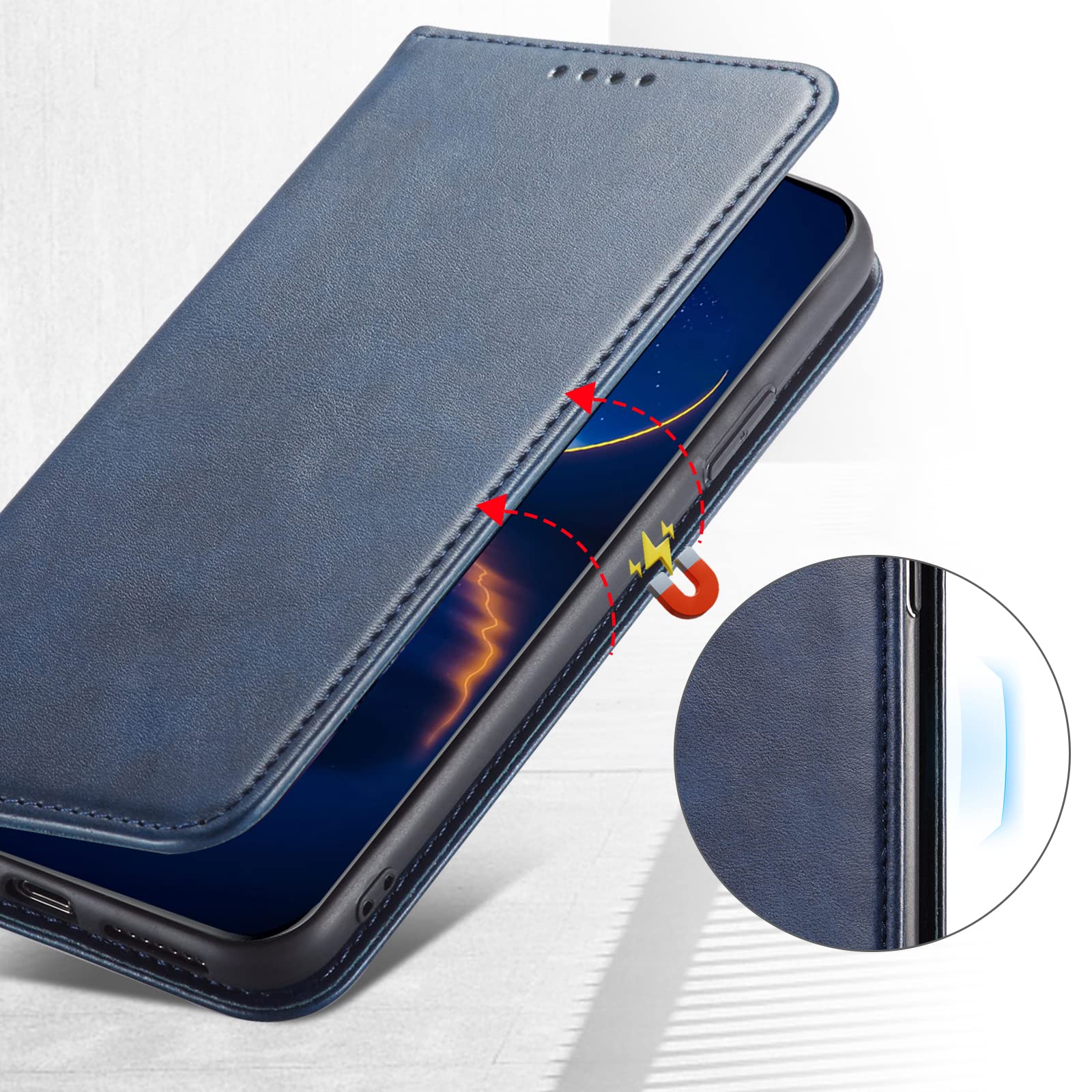 Case for Huawei P Smart 2019 / Honor 10 Lite, Classic PU Leather Magnetic Wallet Case, Flip Folio Protective Phone Cover Compatible with Huawei P Smart 2019 / Honor 10 Lite, Blue — view 4