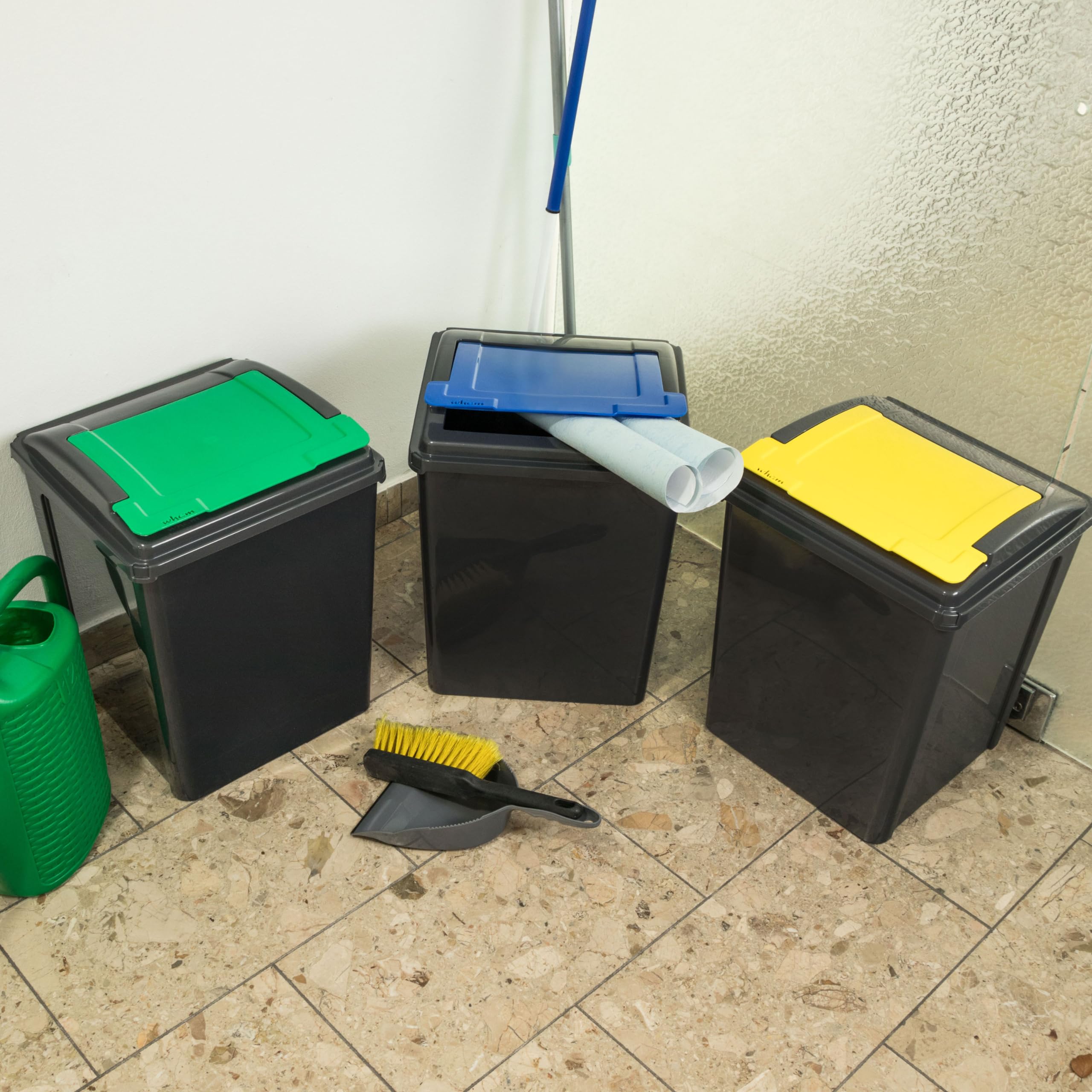 3x50L Mülltonne Schwarz-Gelb-Blau-Grün Mülleimer Küche 3 3fach 50l Bin Sack