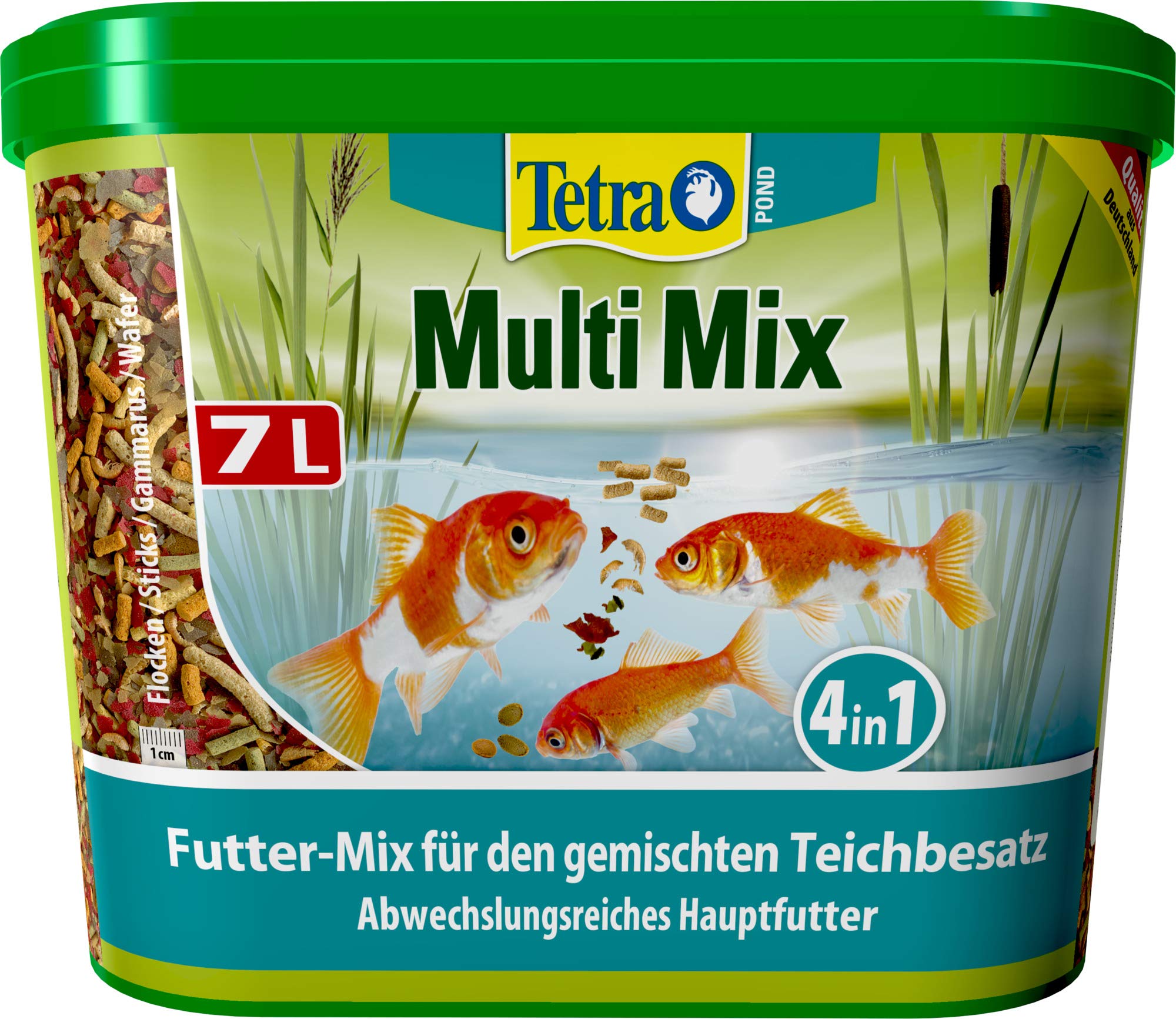 Tetra Pond Multi Mix – karma dla ryb do mieszanych stawów, zawiera cztery różne rodzaje karmy (karma dla płatków, pałeczki do karmy, gammarus, wafer), 7 litrów