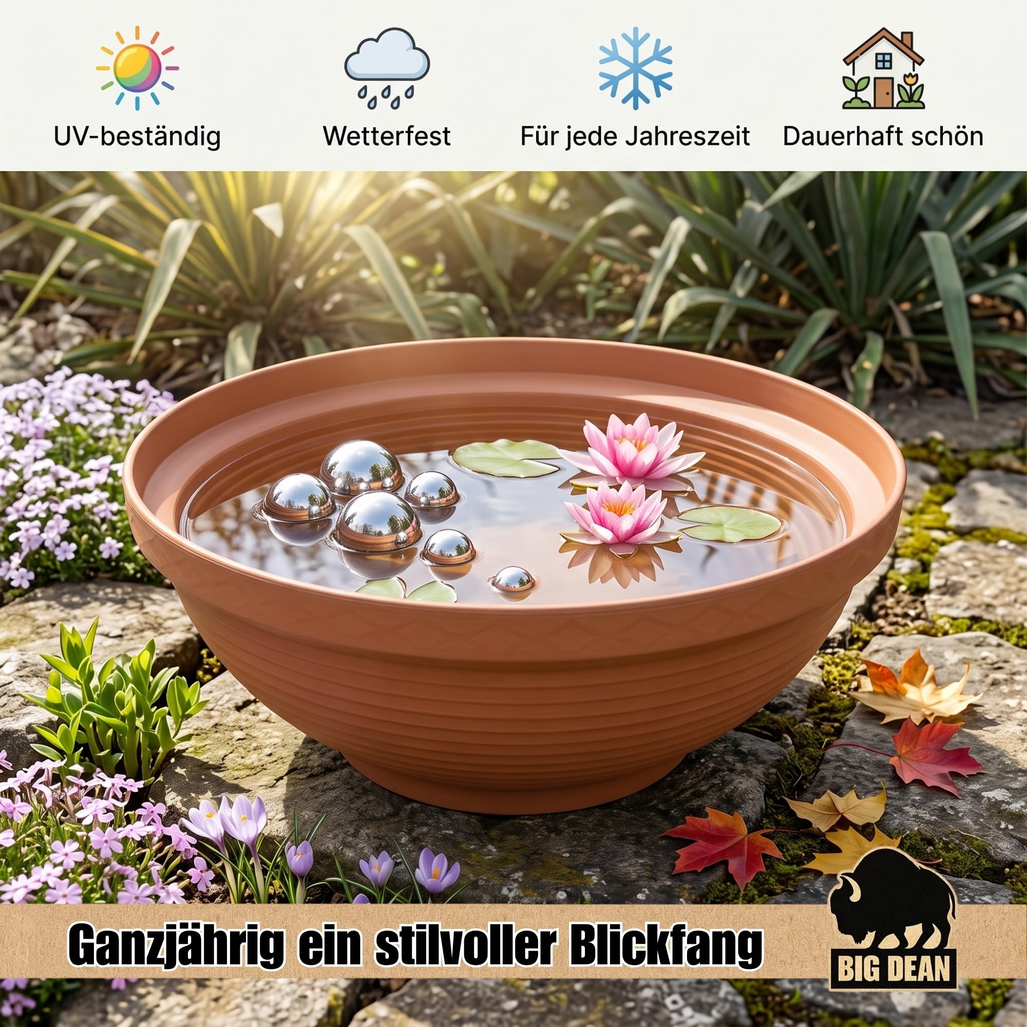 Mini fontaine XXL avec bol et boules de bassin intérieur et extérieur - 65 cm de diamètre