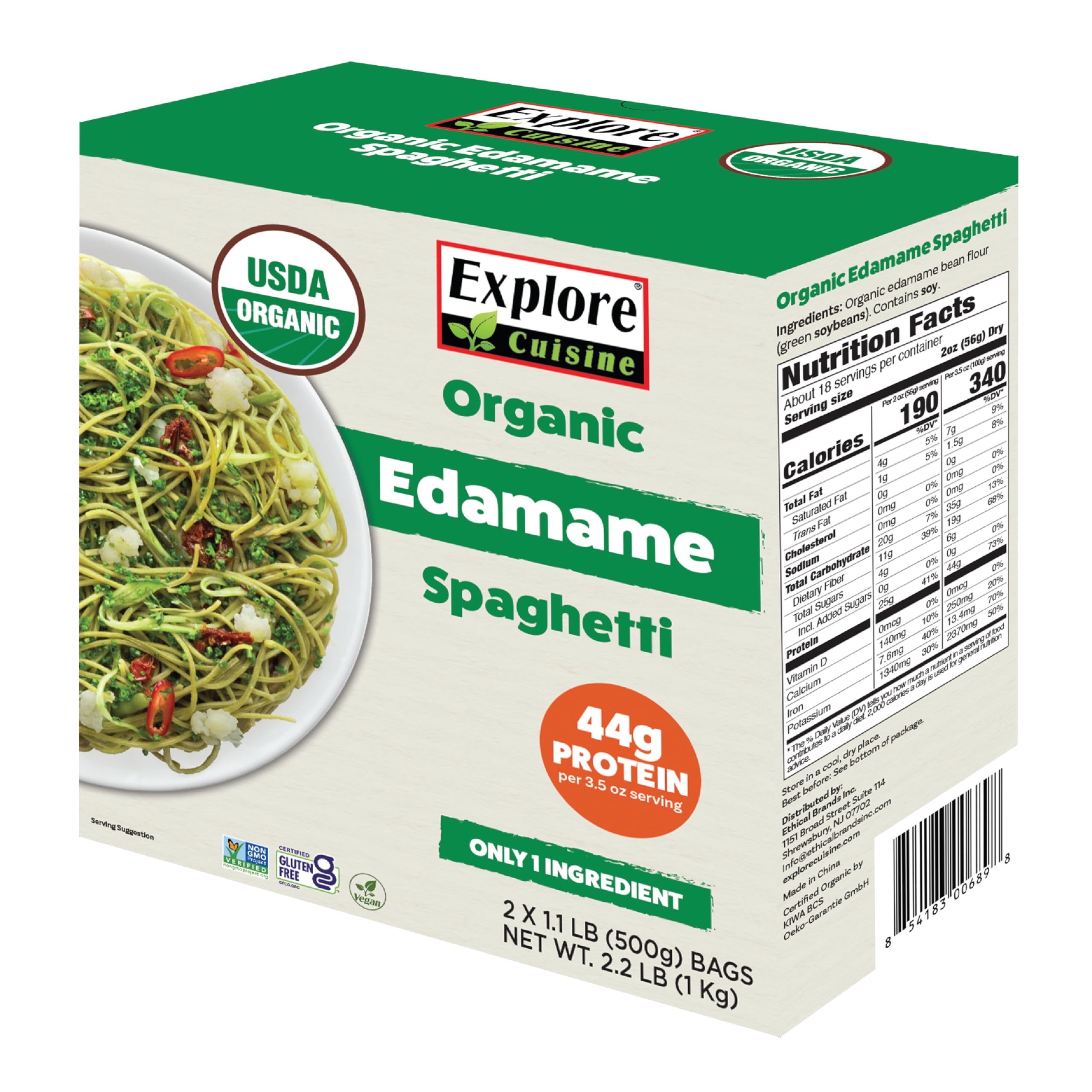 Organic Edamame Spaghetti - 2.2 lbs - Low-Carb, Keto-Friendly Pasta - High in Plant-Based Protein & Fiber - Non-GMO, Gluten Free, Vegan