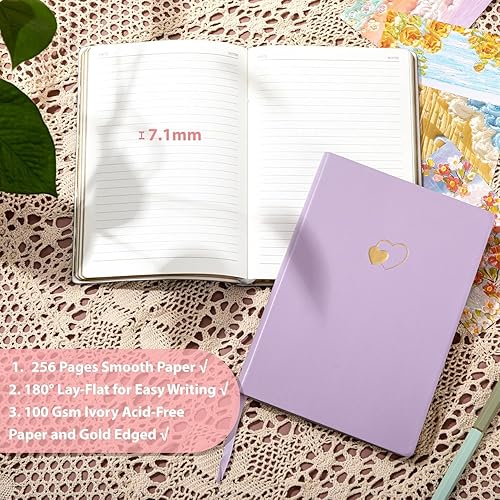 Miniatura 22 de CAGIE Cuaderno rayado para mujeres y niñas, 256 páginas, lindo diario con diarios de cuero en forma de corazón para escribir cuadernos A5 de tapa 02