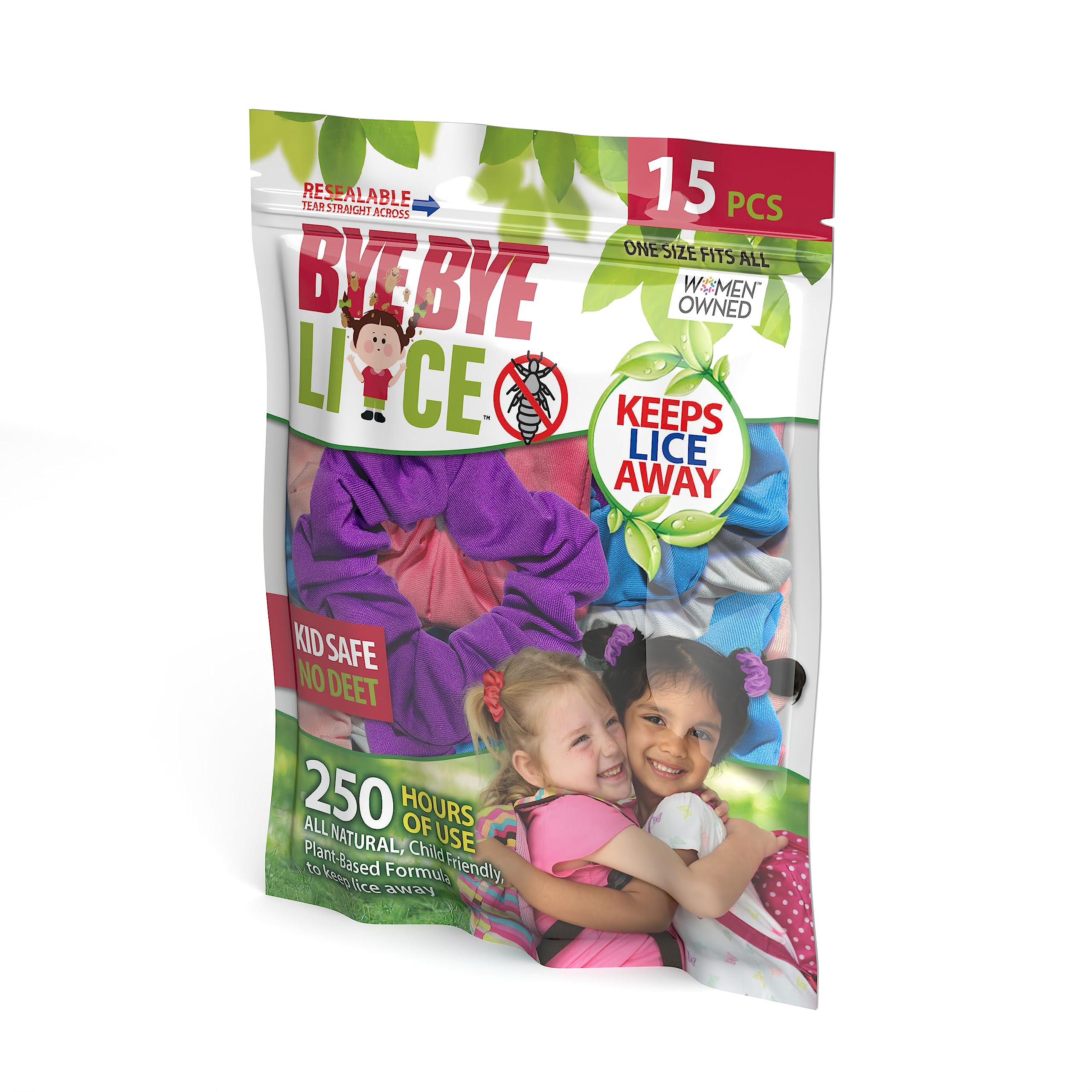 Lice Hair Scrunchies - 15 Pack for Adults & Kids - Unisex | Lime Green, Powder Blue, White, Pink, Purple