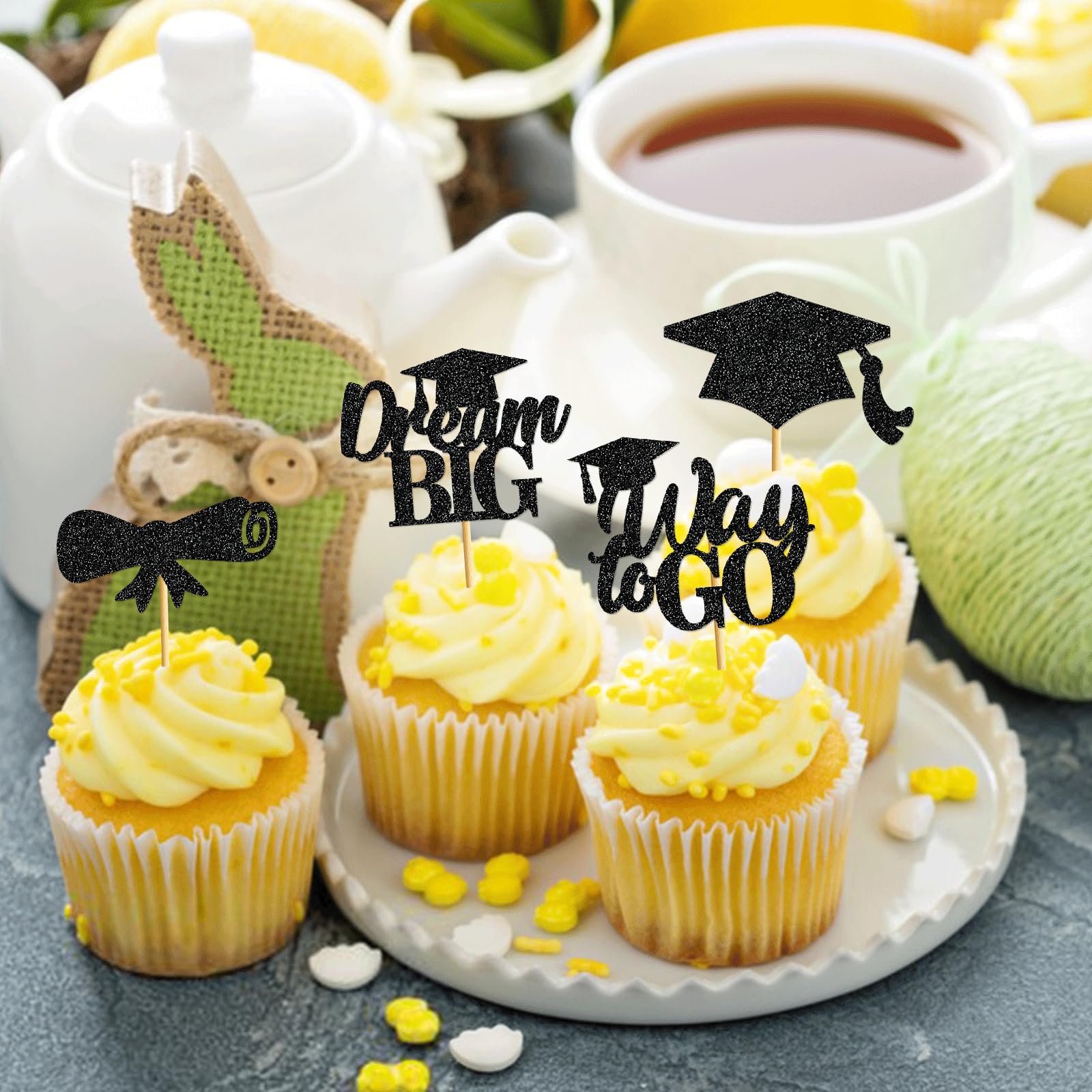 Graduation Cupcake Toppers 2025 Graduation Decorations Class of 2025 Cupcake Picks Grad Cupcake Toppers 2025 Congrats Party Decorations 2025 (40Pcs Black Glitter)