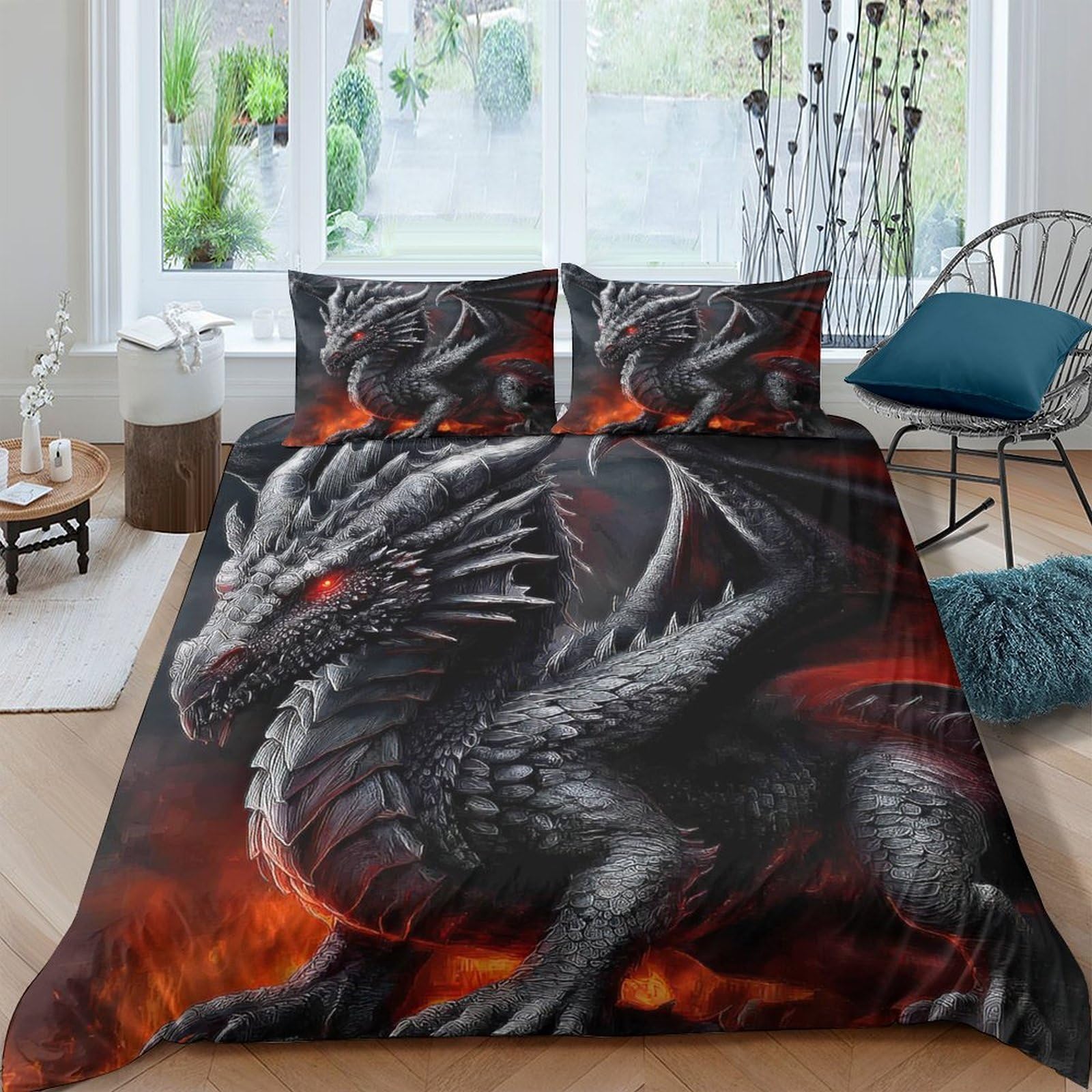 Ctjqhvkz Style-7 3D Printed Black Dragon Fitted Sheet Microfiber Soft Mattress Cover For Bedroom Dorm Fantasy Flame Decor Easy Care Single（135X200cm）