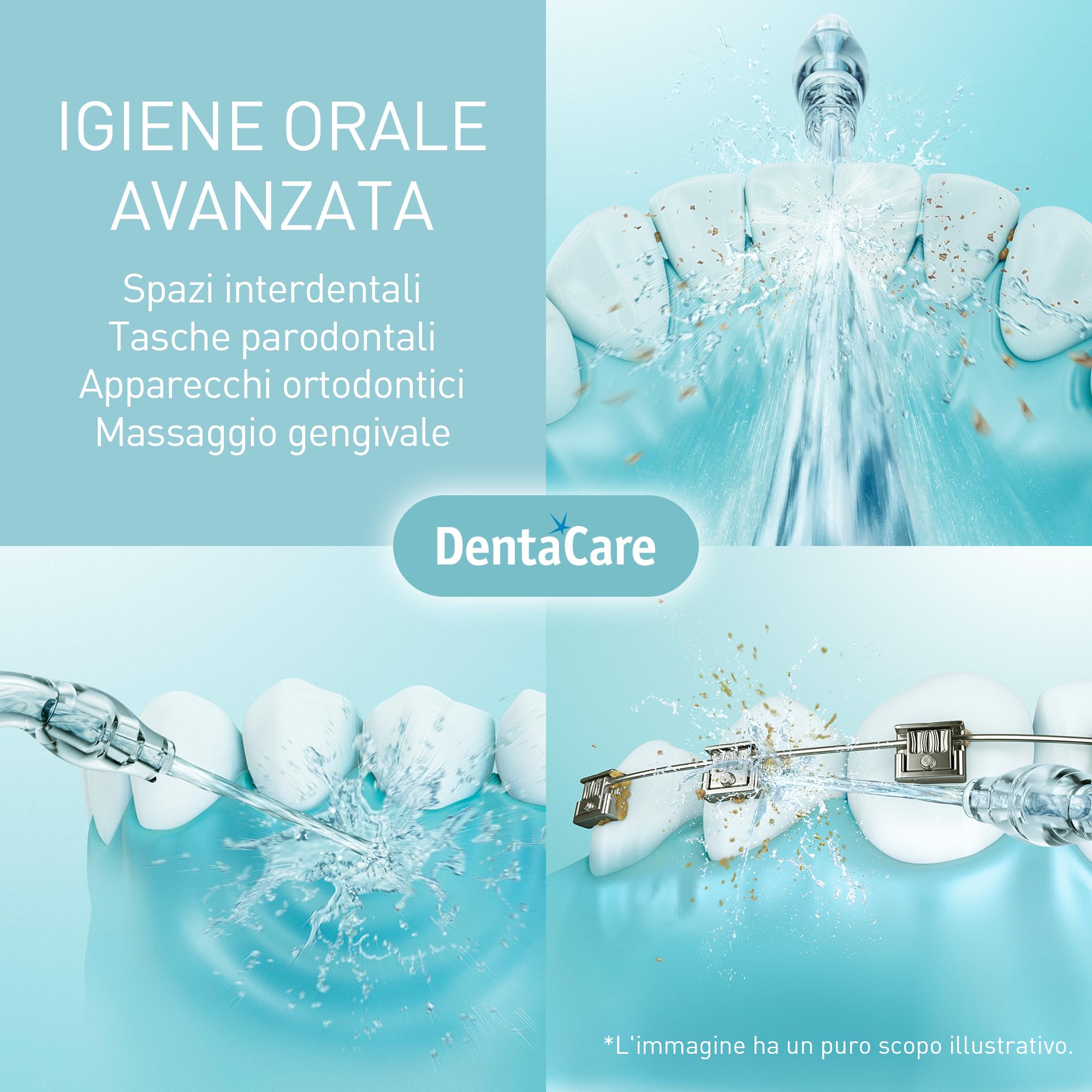 Panasonic EW1614AW503 PACK Irrigatore Orale per la Famiglia, Idropulsore per Denti, Getto Ultrasonico, Modalità Bambino, 10 Impostazioni di Pressione, IPX7, Ortodontico, 5 ugelli, Bianco