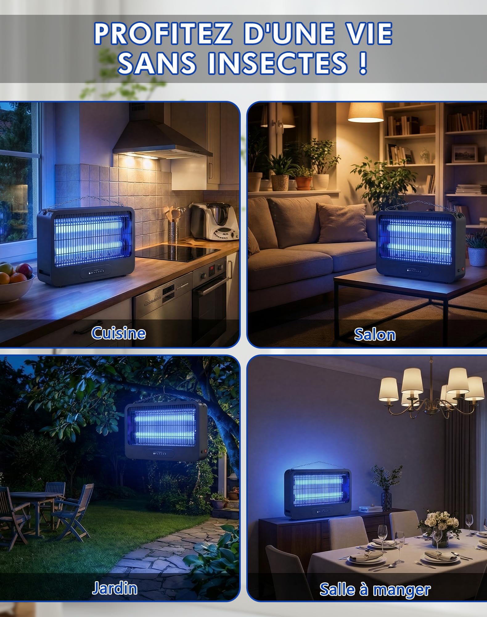 Lampe Anti Moustique 3500V UV 20W Tue Mouche Électrique avec Chaîne Métallique Télécommande Intérieur Extérieur 100m²