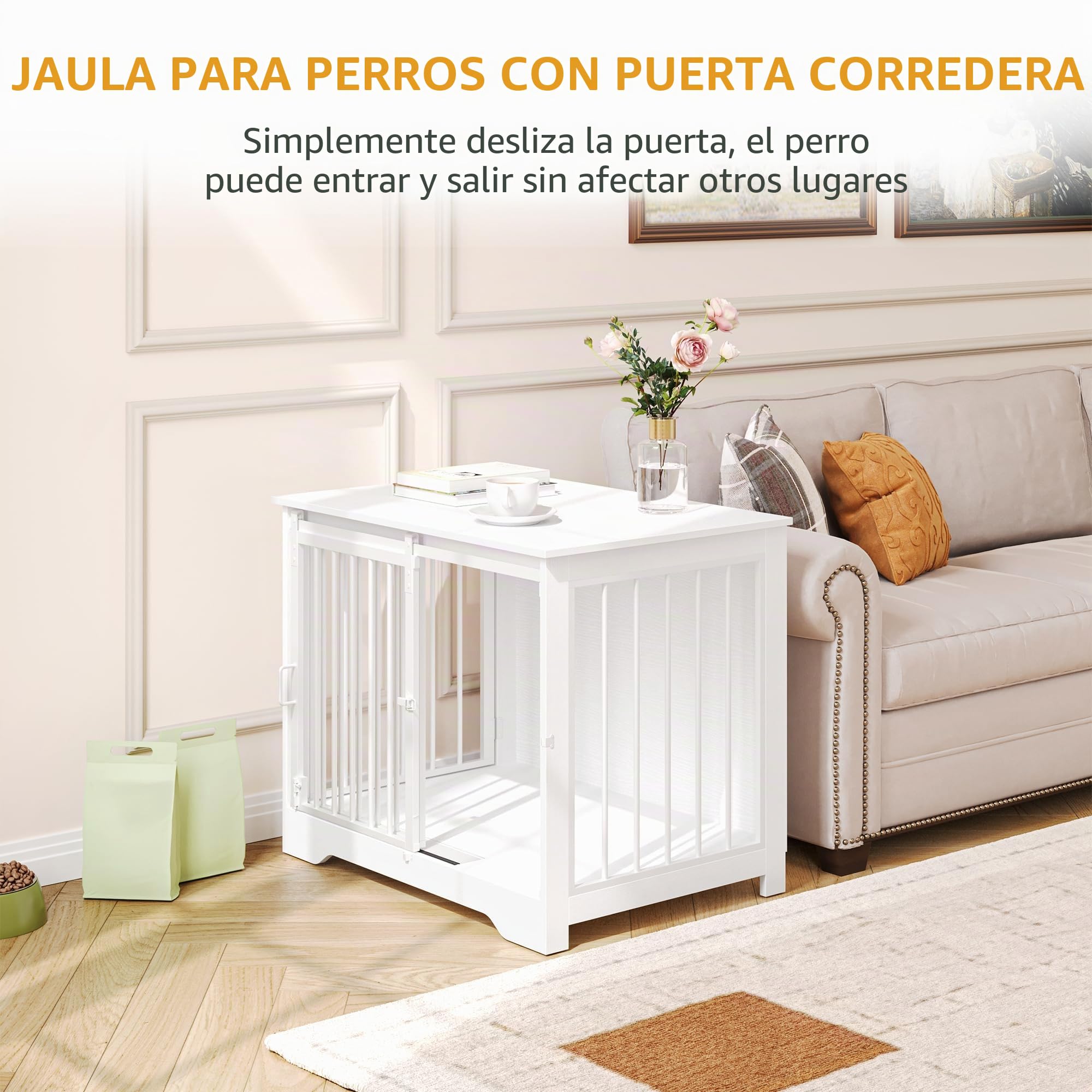 Hzuaneri 81cm Jaula para Perros, Mesa Auxiliar, casa Moderna para Perros, Jaula para Cachorros, dúplex para Animales, 2 Puertas, 55 x 81 x 67,5 cm, Blanco DFC83613W